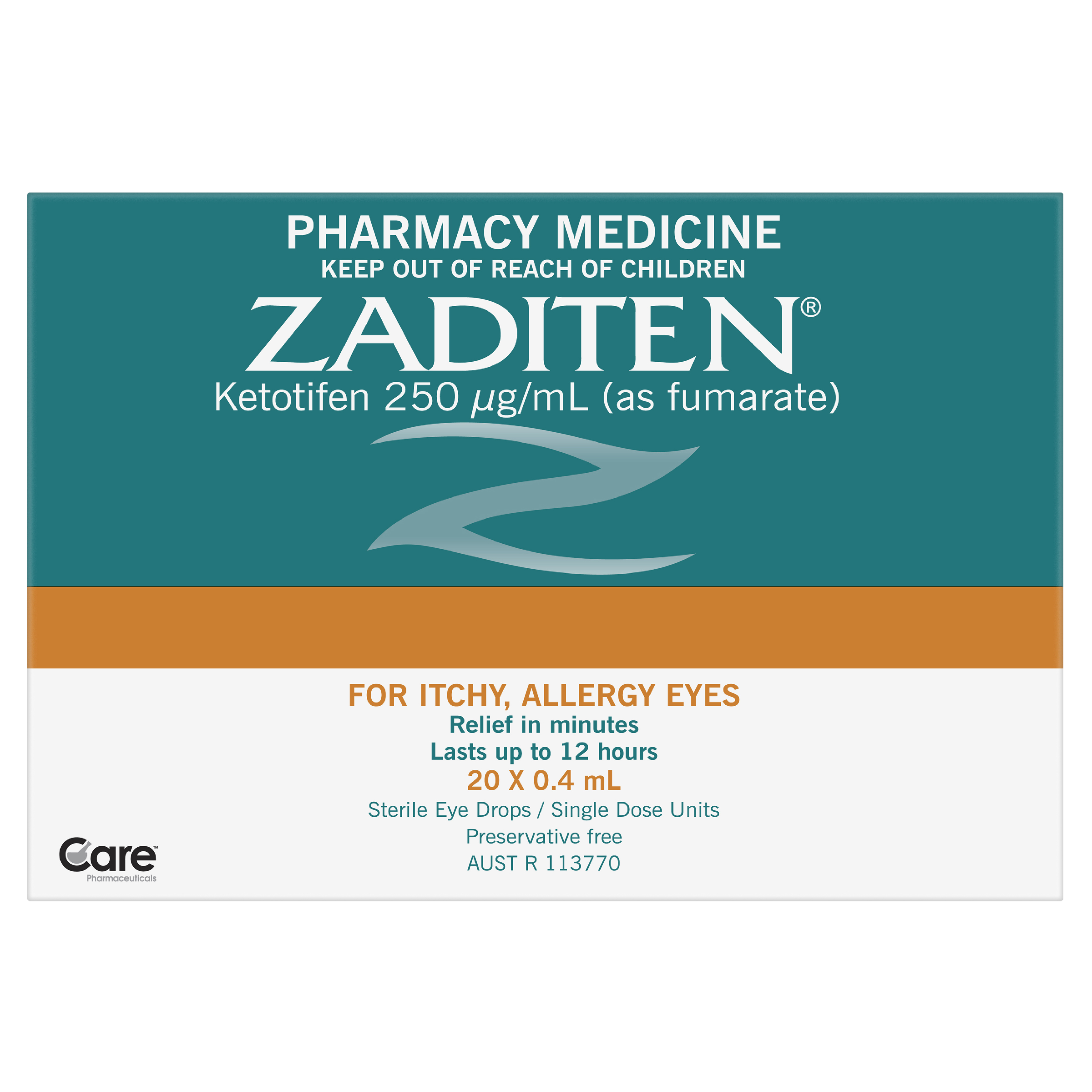 ZADITEN PRESERVATIVE FREE ALLERGY EYE DROPS 0.4ML 20 PACK - Image 11