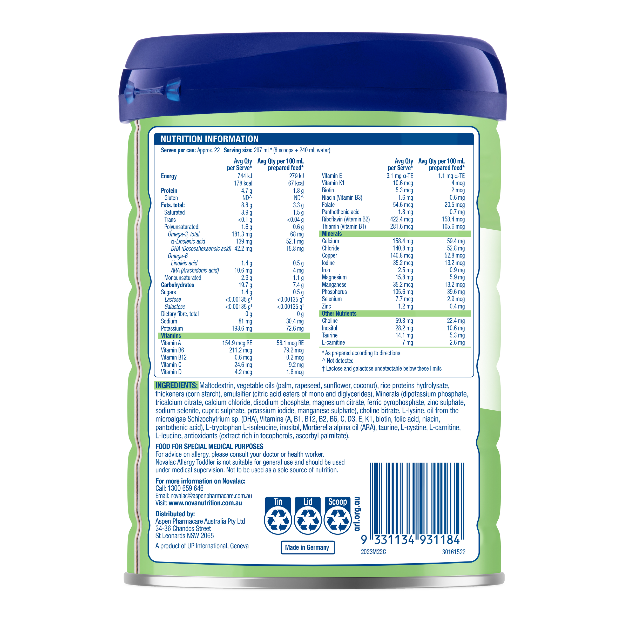 Novalac Allergy Rice Based Toddler Formula 12 Months+ 800g - Image 2