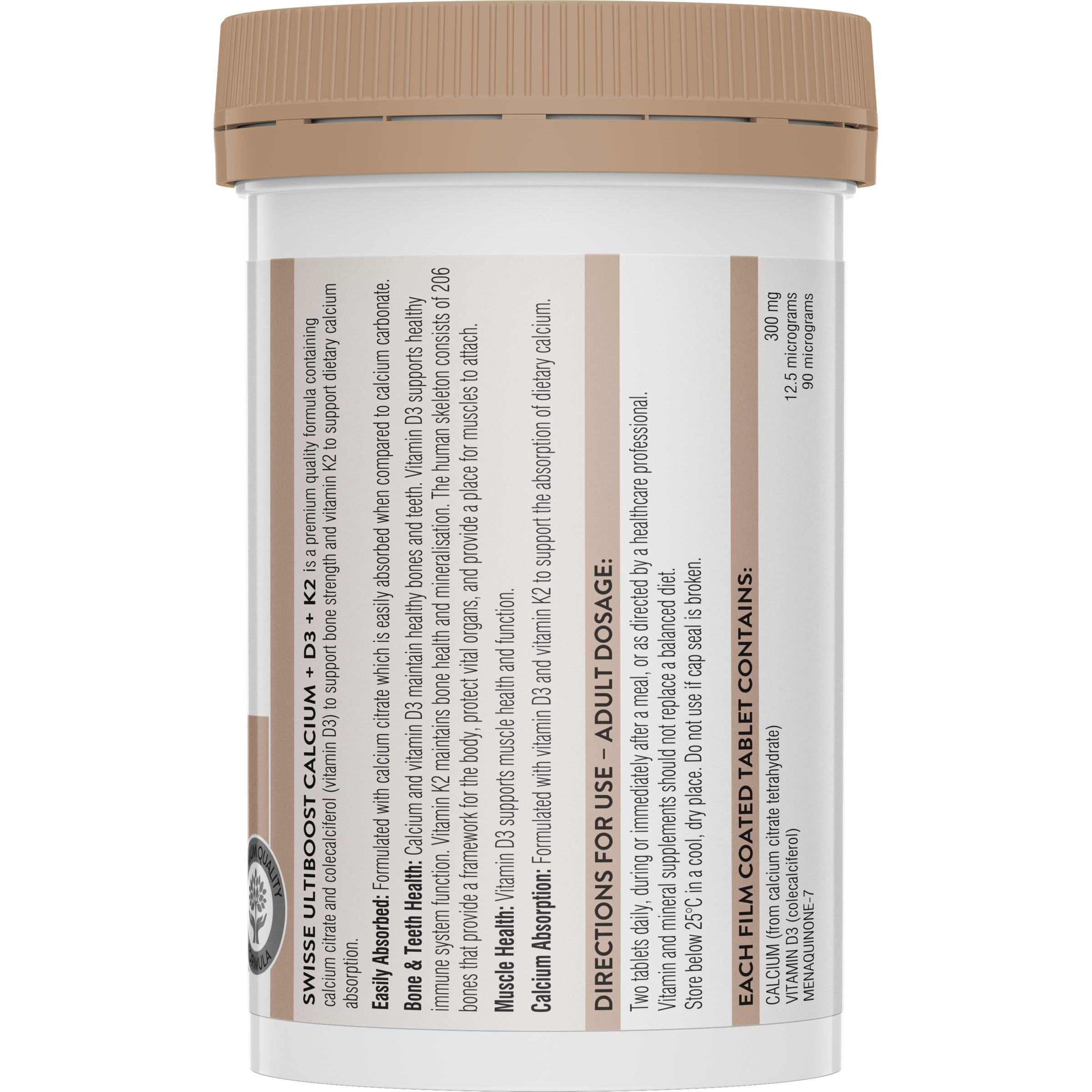 SWISSE ULTIBOOST CALCIUM + D3 + K2 60 TABLETS - Image 2