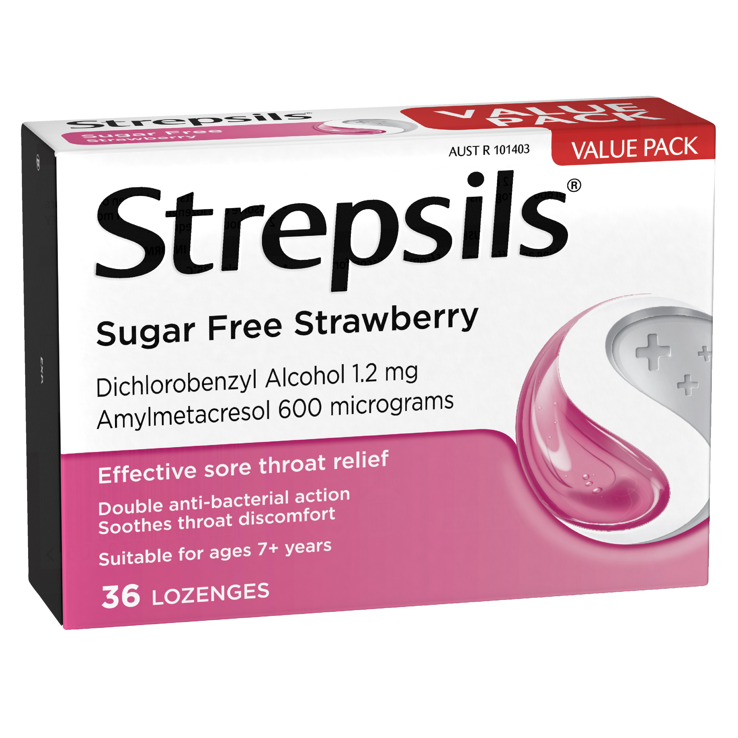 STREPSILS STRAWBERRY SUGAR FREE 36 LOZENGES - Image 3