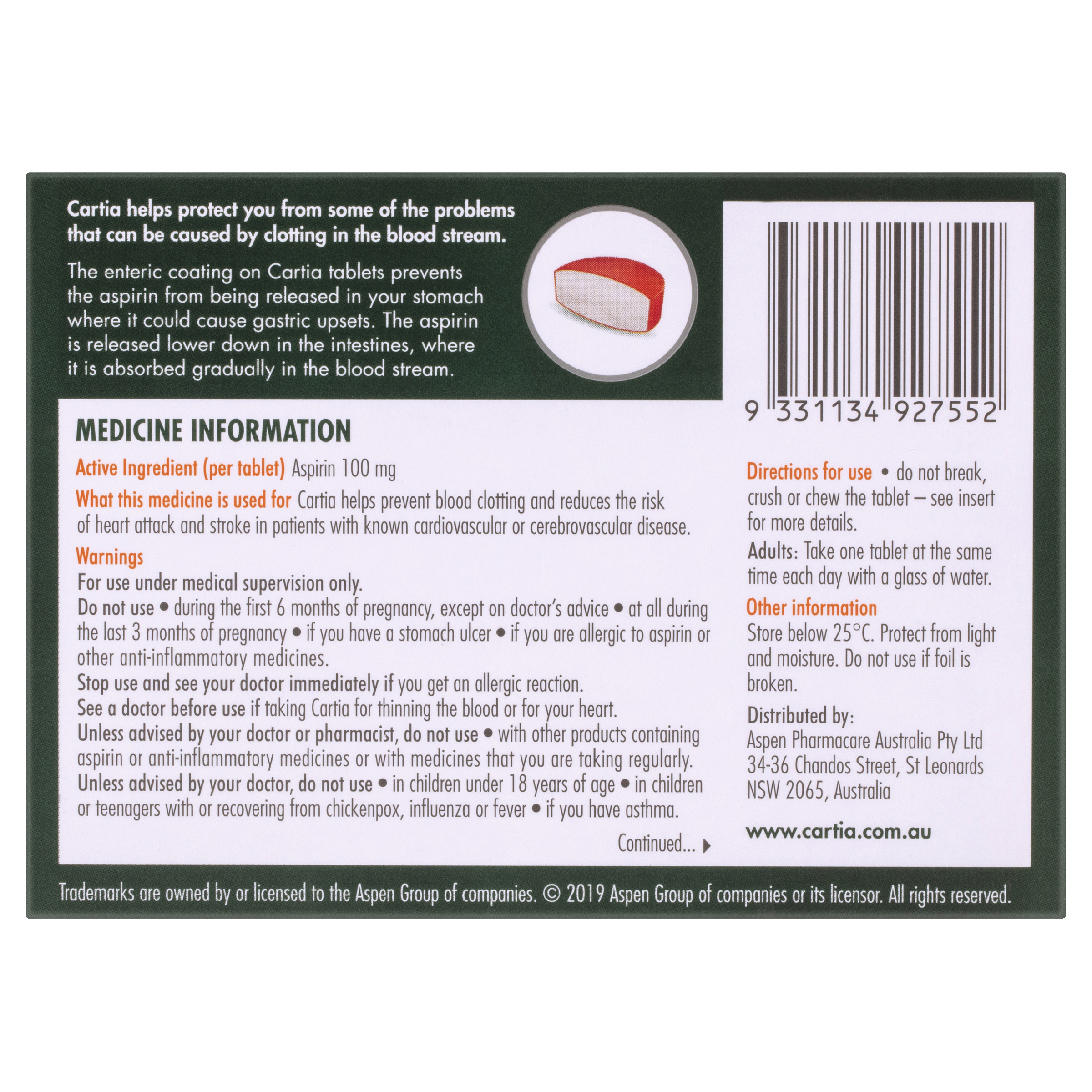 CARTIA ASPIRIN 100MG 28 TABLET - Image 4