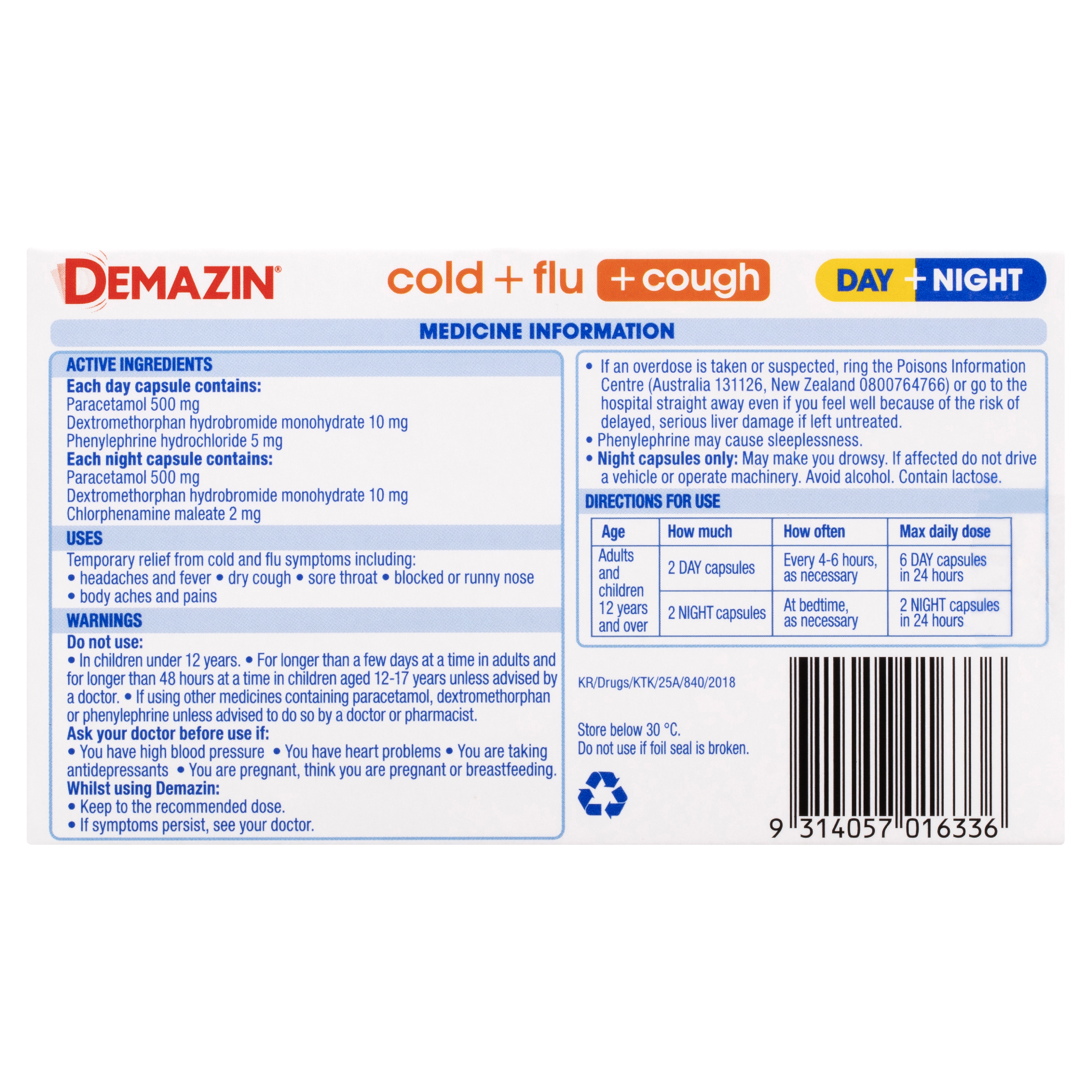 DEMAZIN DAY & NIGHT COLD & FLU + COUGH PE 24 CAPSULES - Image 4
