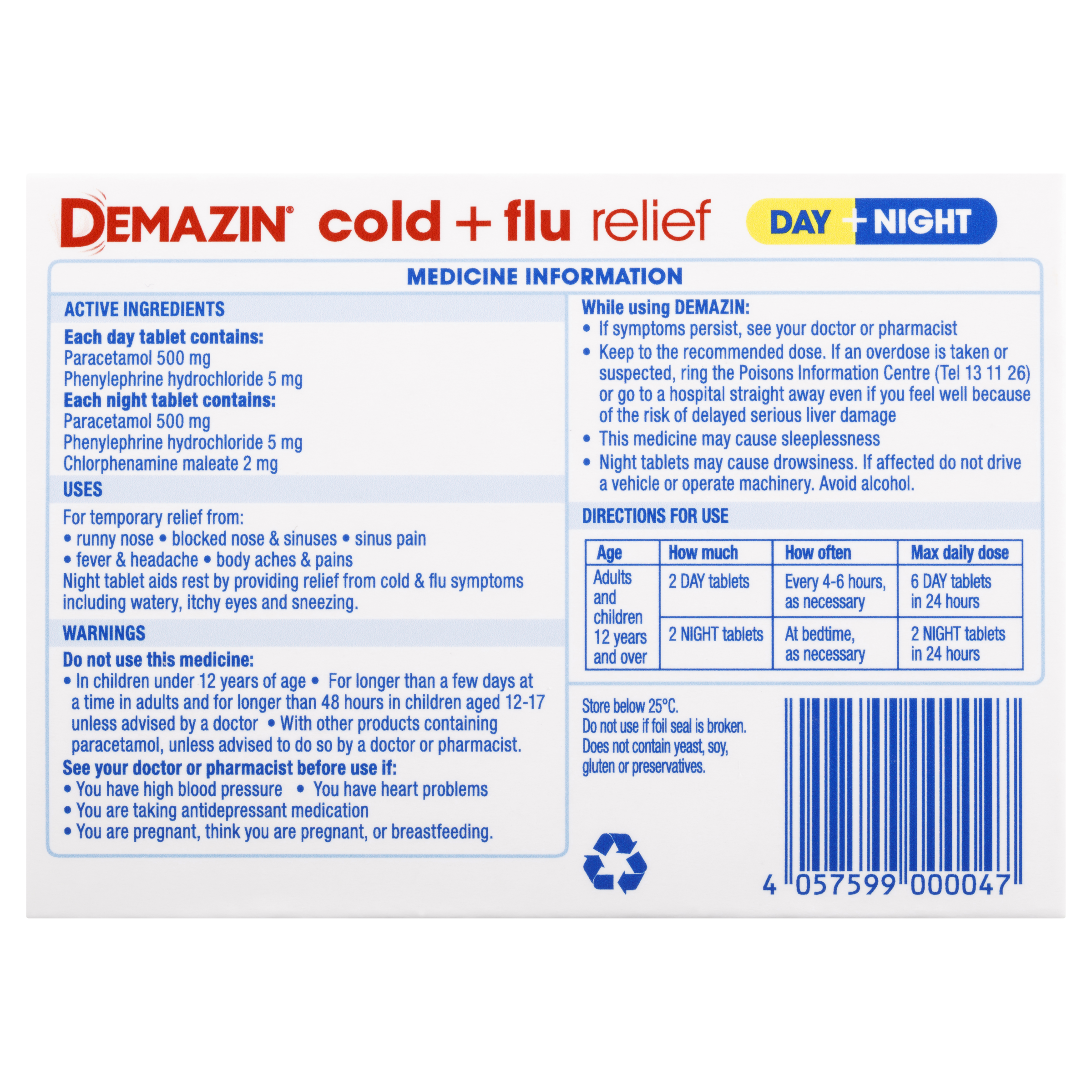 DEMAZIN DAY & NIGHT COLD & FLU PE 24 TABLETS - Image 4