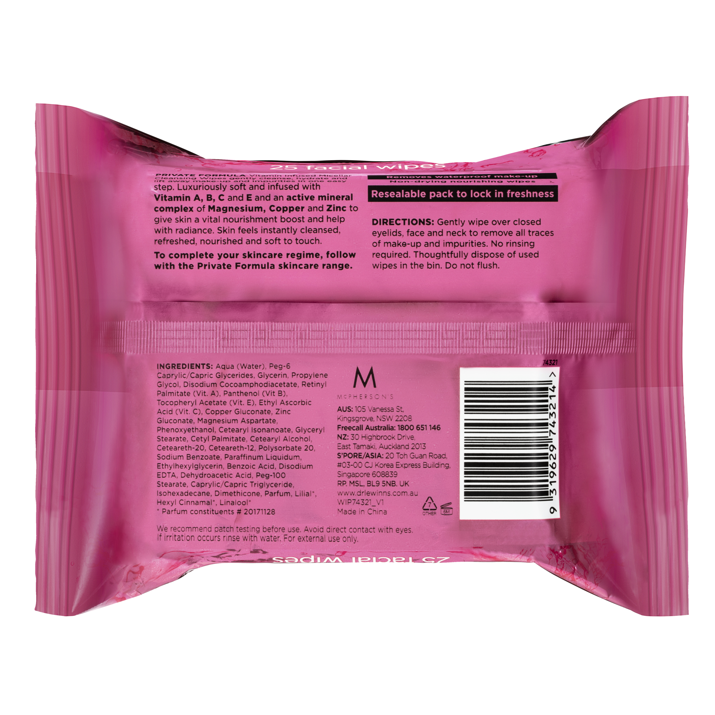 DR LEWINNS PRIVATE FORMULA VITAMIN INFUSED MICELLAR WIPES 25 PACK - Image 2