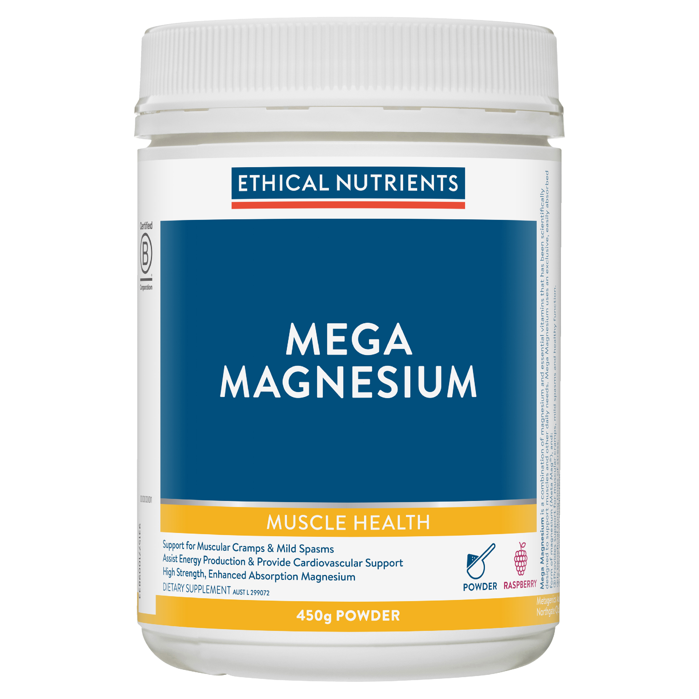 ETHICAL NUTRIENTS MEGA MAGNESIUM RASPBERRY POWDER 450G