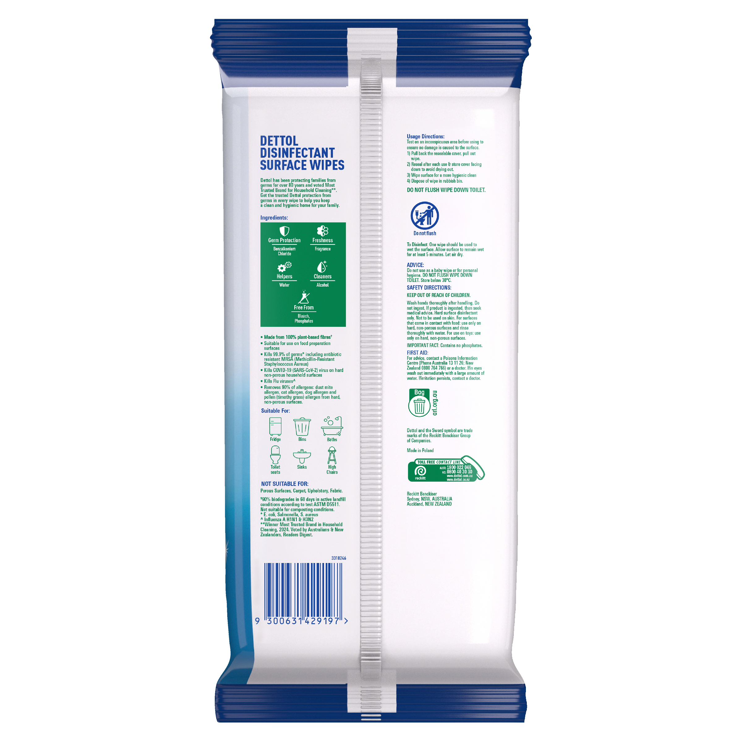 DETTOL ANTIBACTERIAL DISINFECTANT SURFACE CLEANING WIPES 110 PACK - Image 2