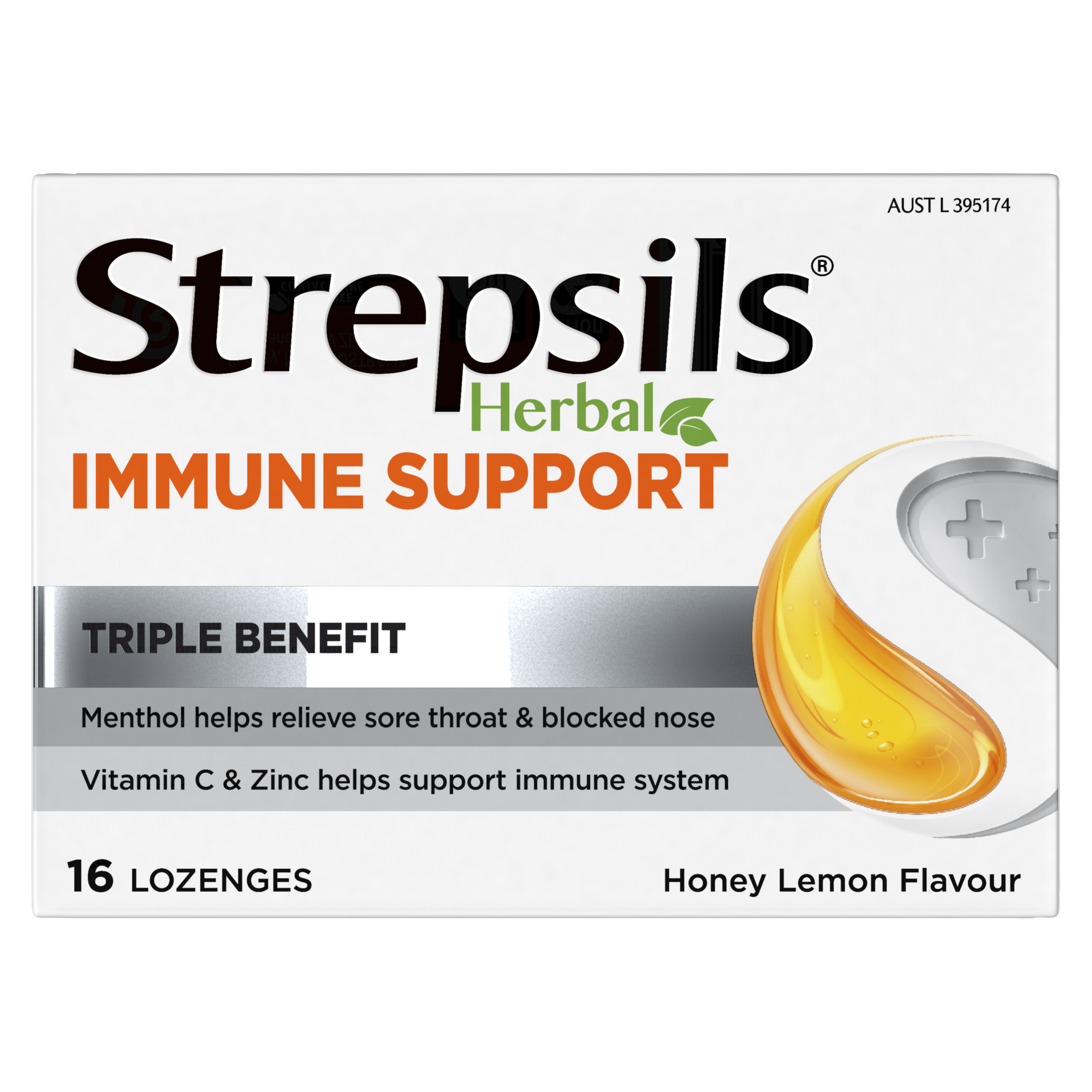 STREPSILS HERBAL IMMUNE SUPPORT HONEY LEMON LOZENGES 16 - Image 2