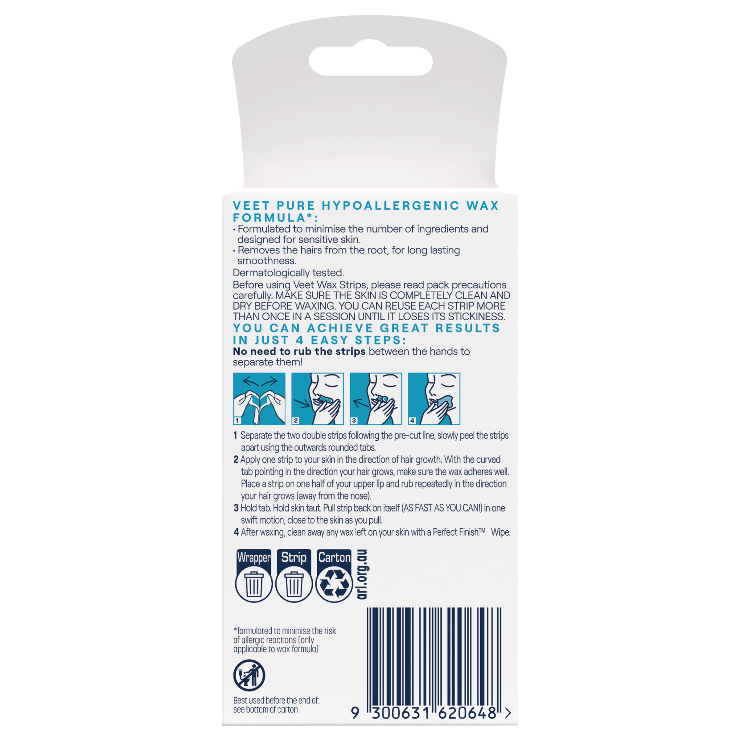 VEET PURE COLD WAX STRIPS FACE SENSITIVE SKIN 20 PACK - Image 4