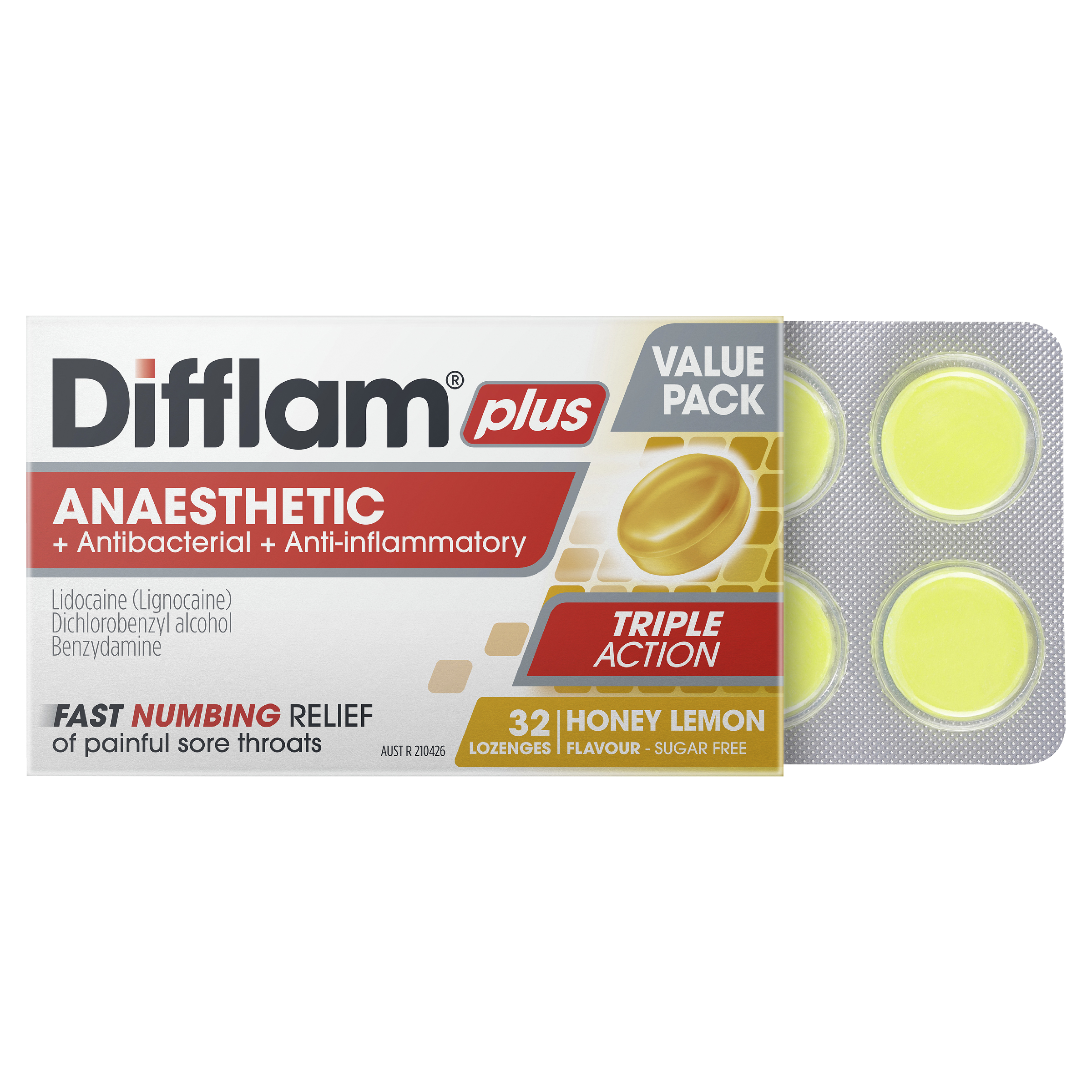 DIFFLAM PLUS ANAESTHETIC HONEY & LEMON THROAT 32 LOZENGES - Image 3