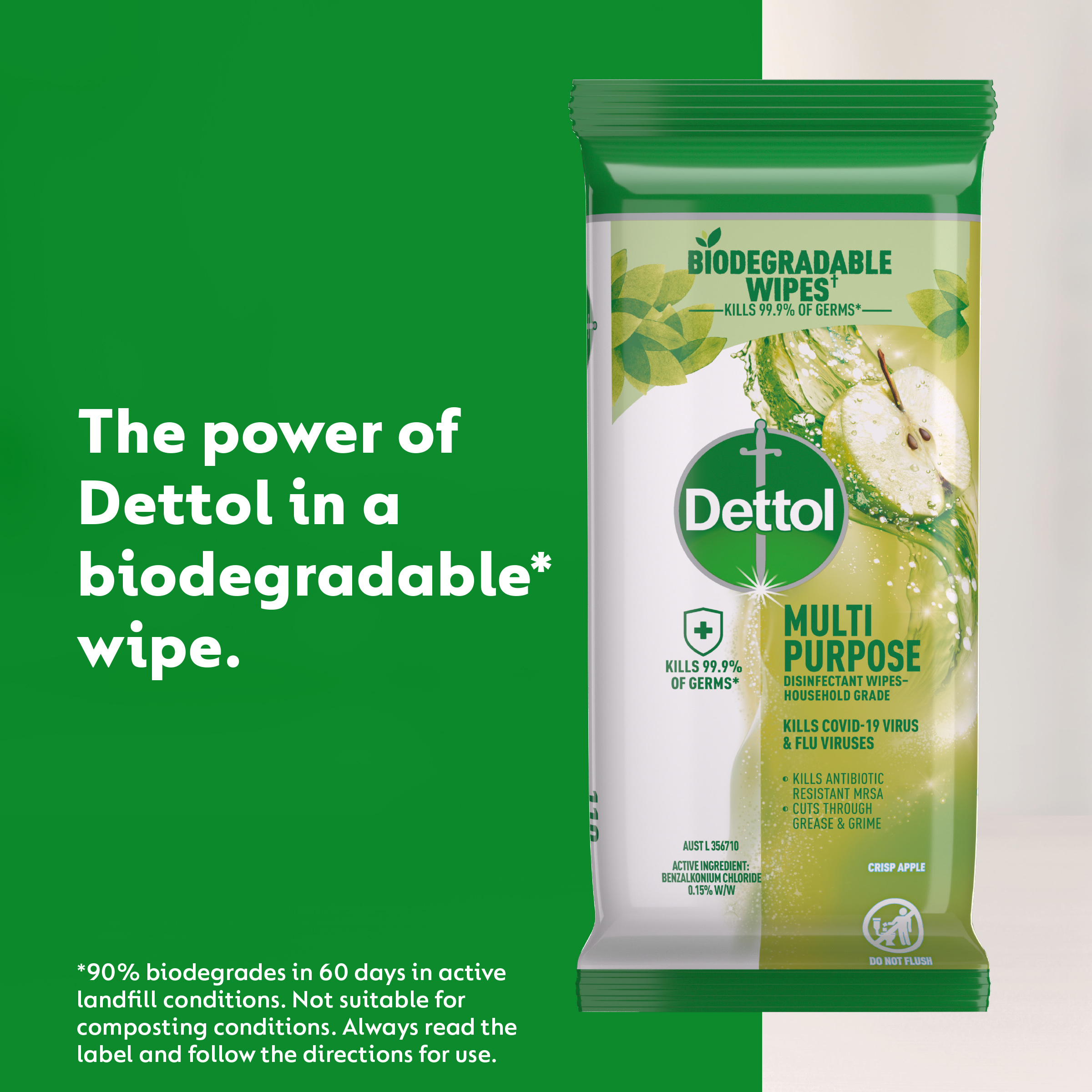 DETTOL MULTI PURPOSE CLEANING WIPES CRISP APPLE 110 PACK - Image 3