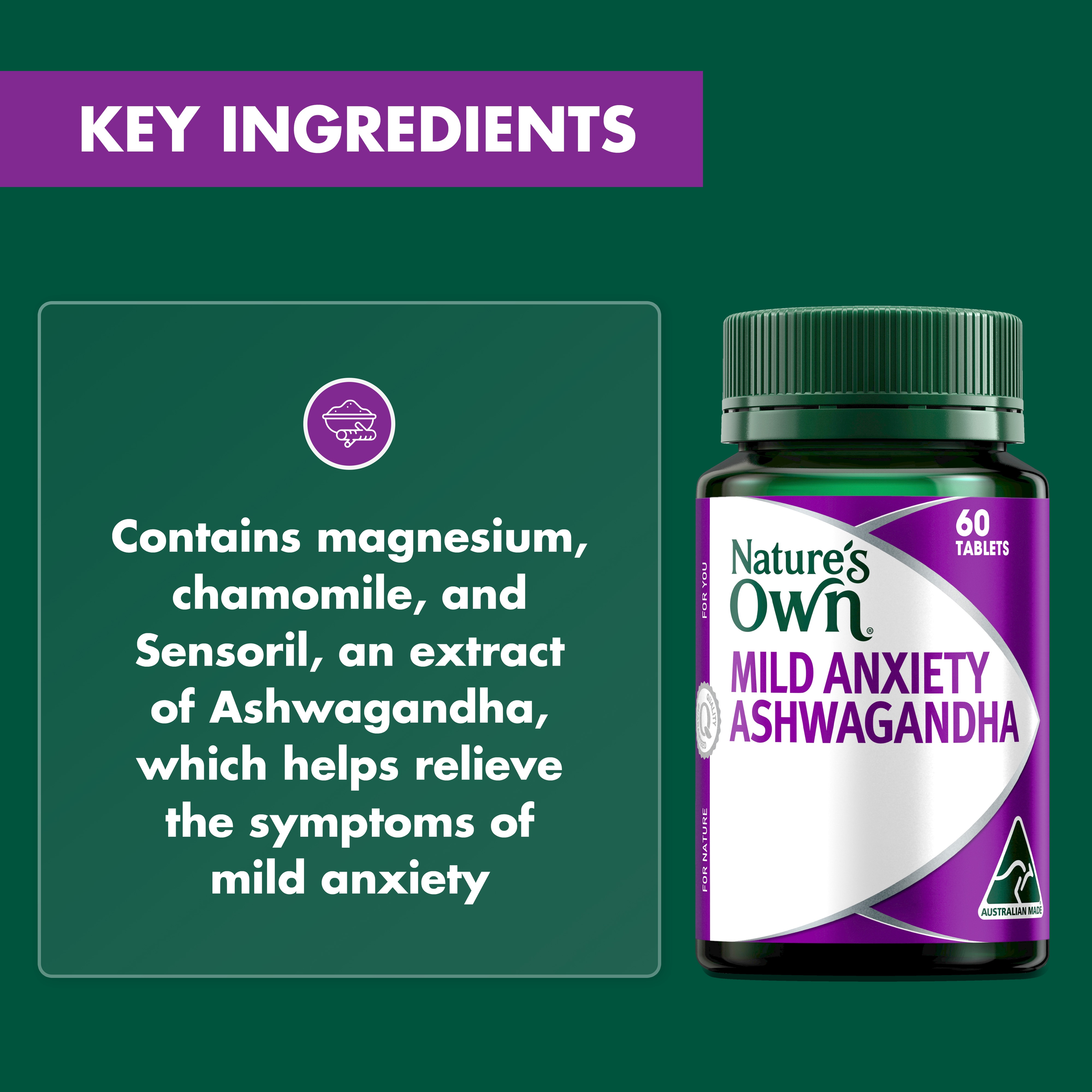 NATURES OWN MILD ANXIETY ASHWAGANDHA 60 TABLETS - Image 5