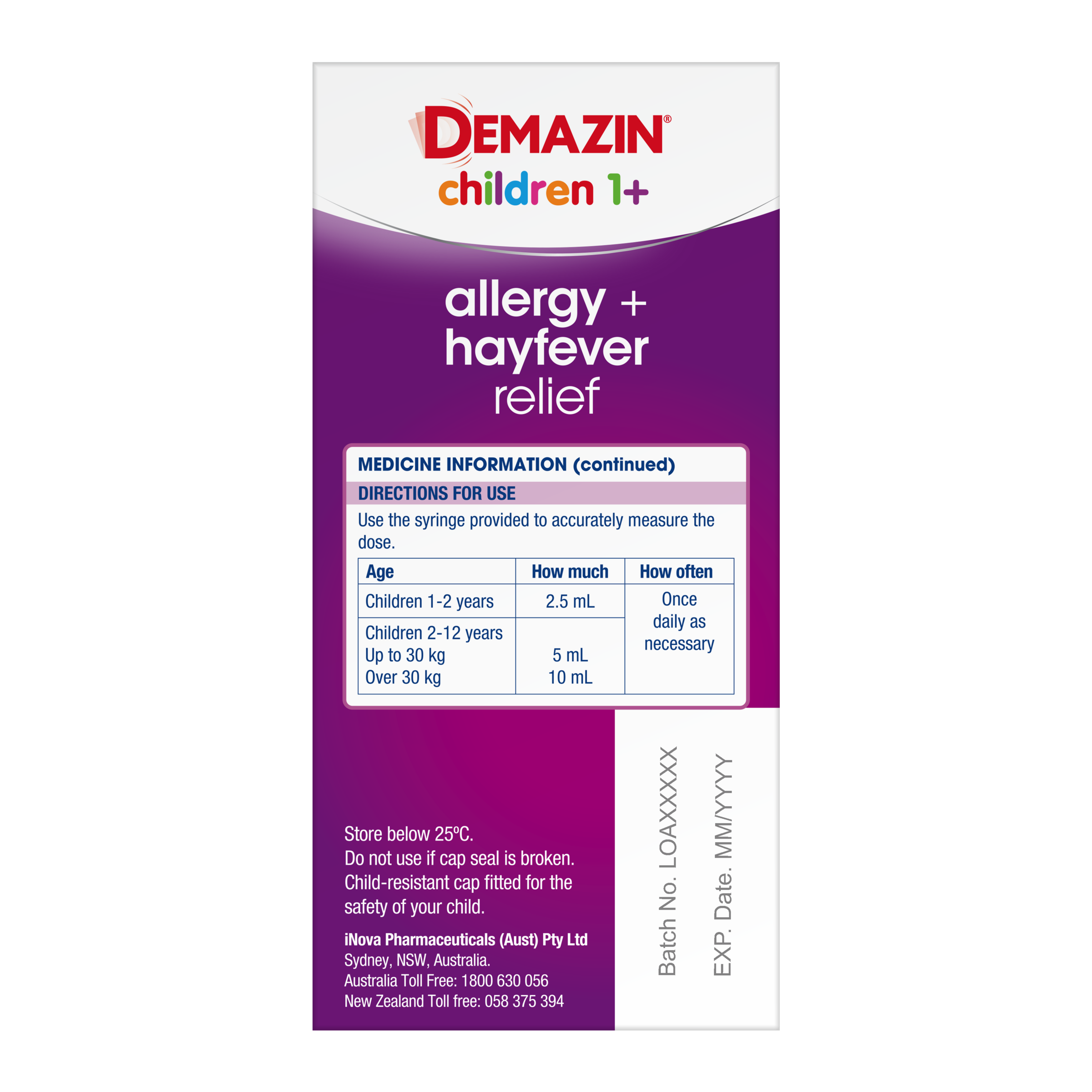 Demazin Children Allergy + Hayfever Relief 100ml - Image 3