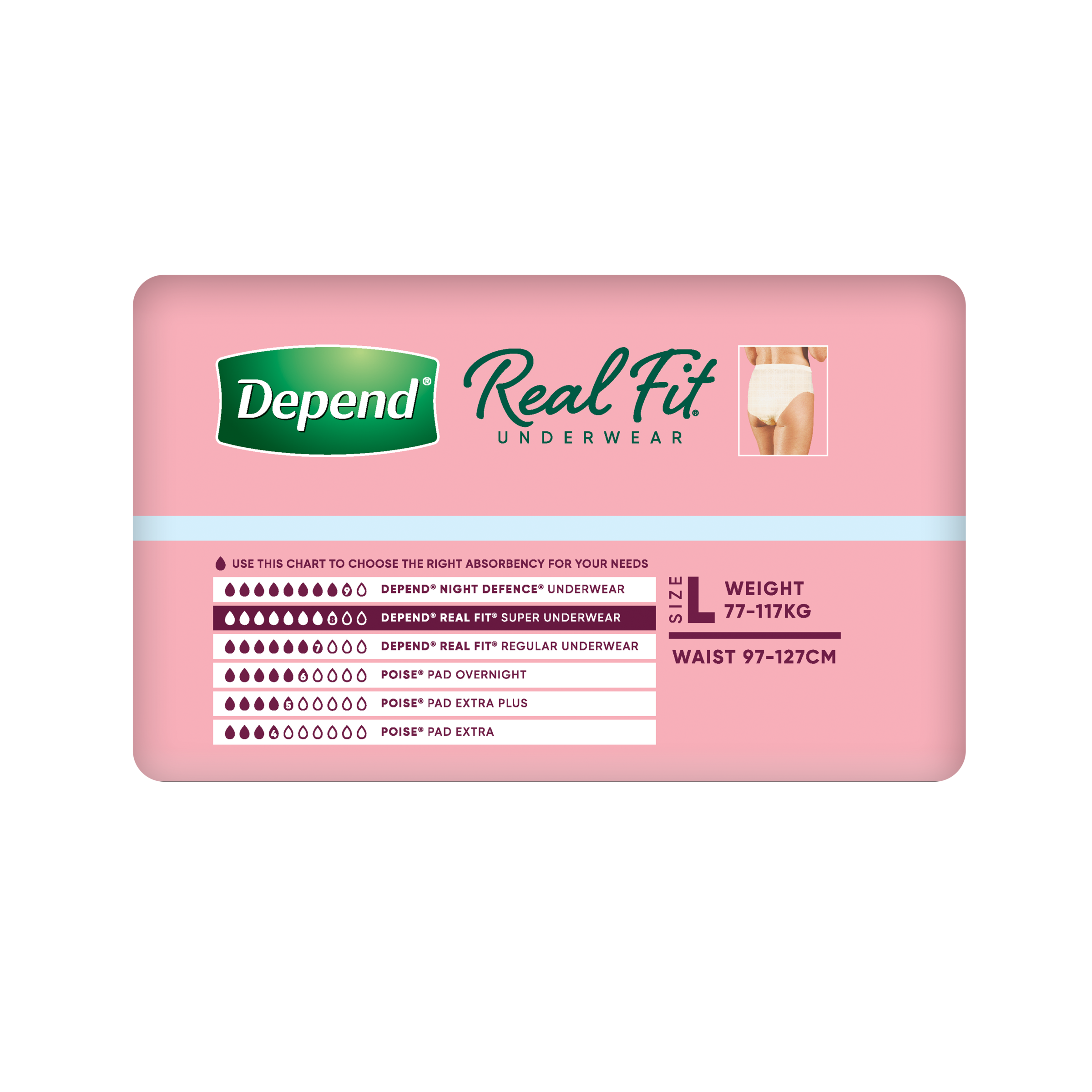DEPEND WOMEN REAL FIT UNDERWEAR SUPER 8D LARGE 8 PACK - Image 3
