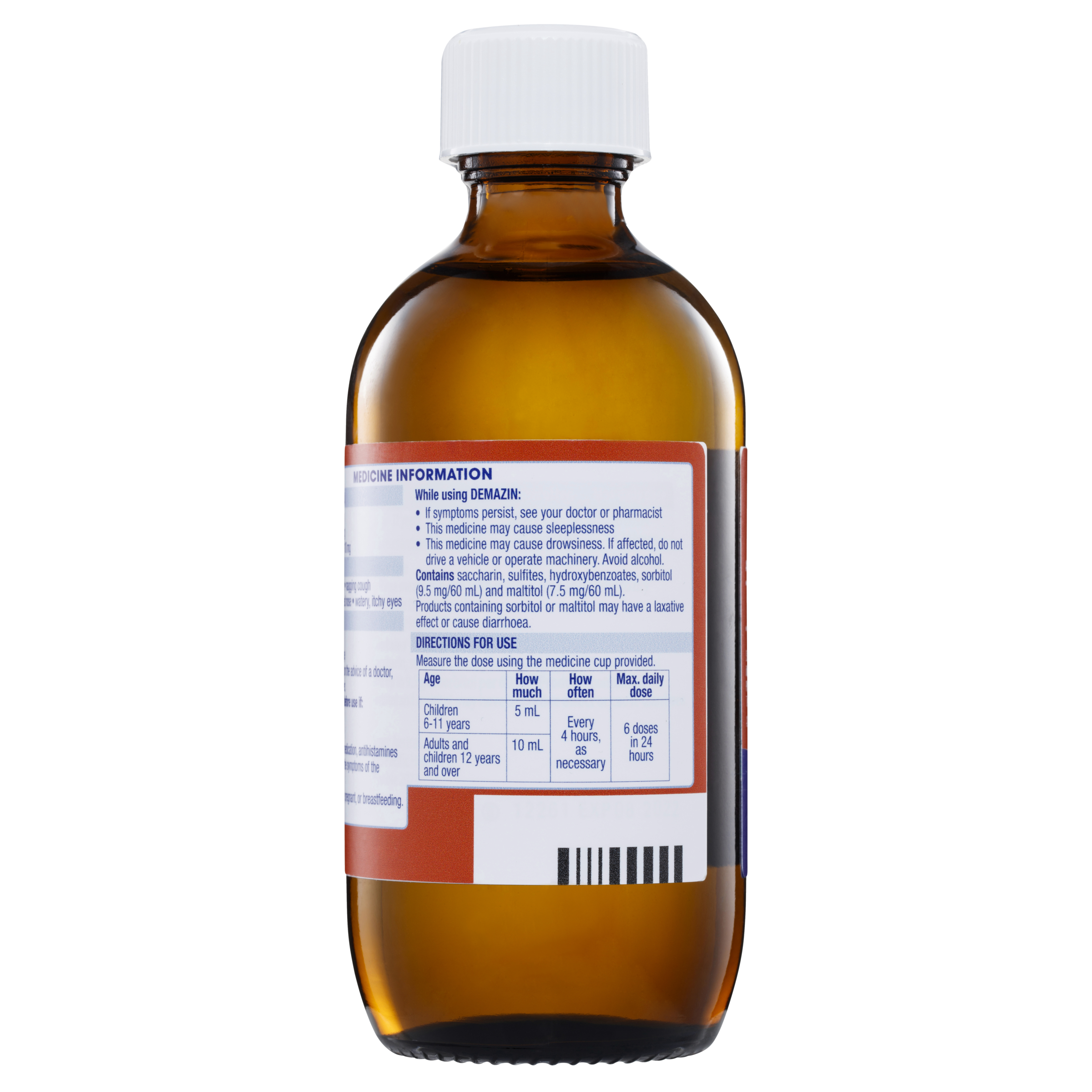 DEMAZIN COUGH & COLD RELIEF COLOUR FREE 200ML - Image 9