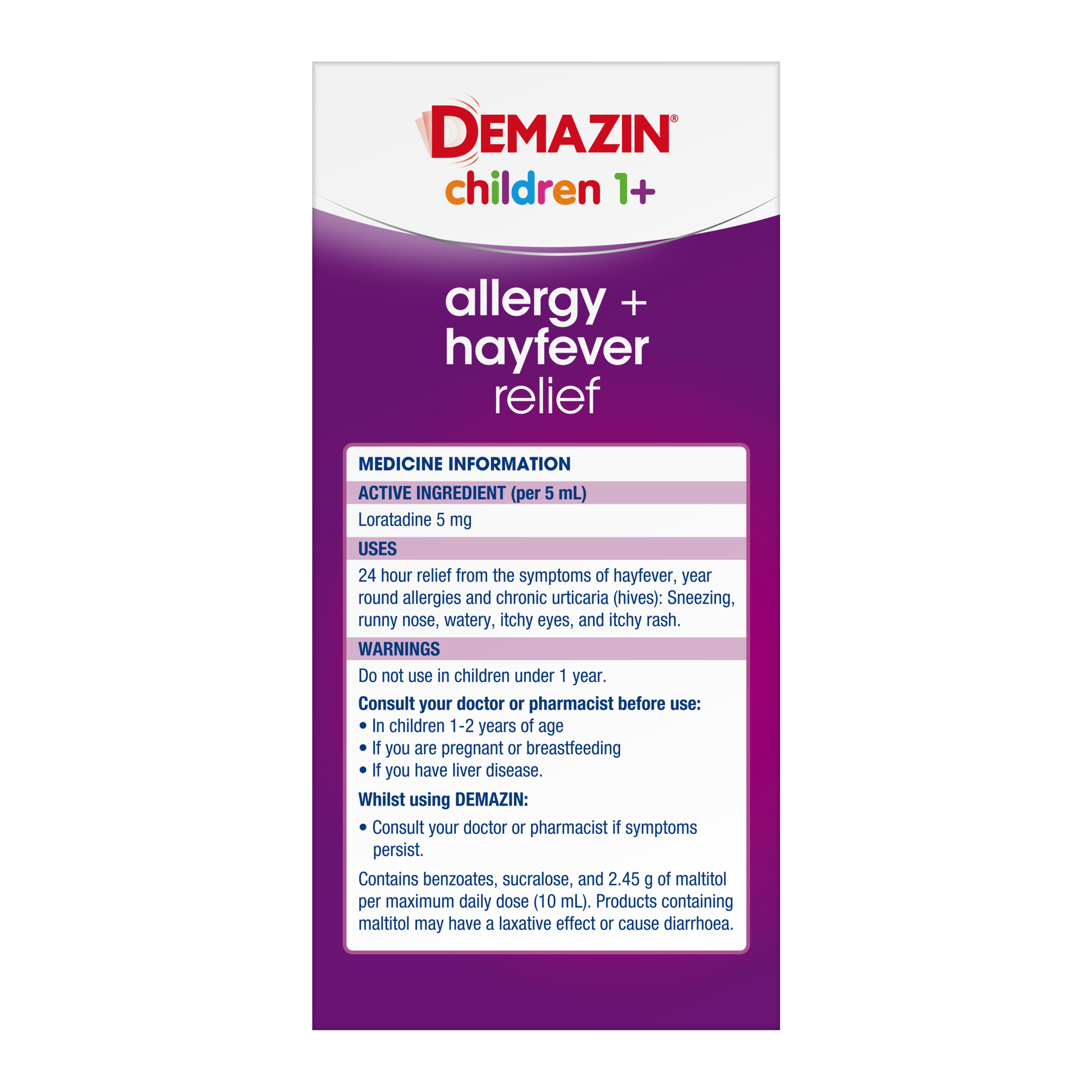 Demazin Children Allergy + Hayfever Relief 100ml - Image 2