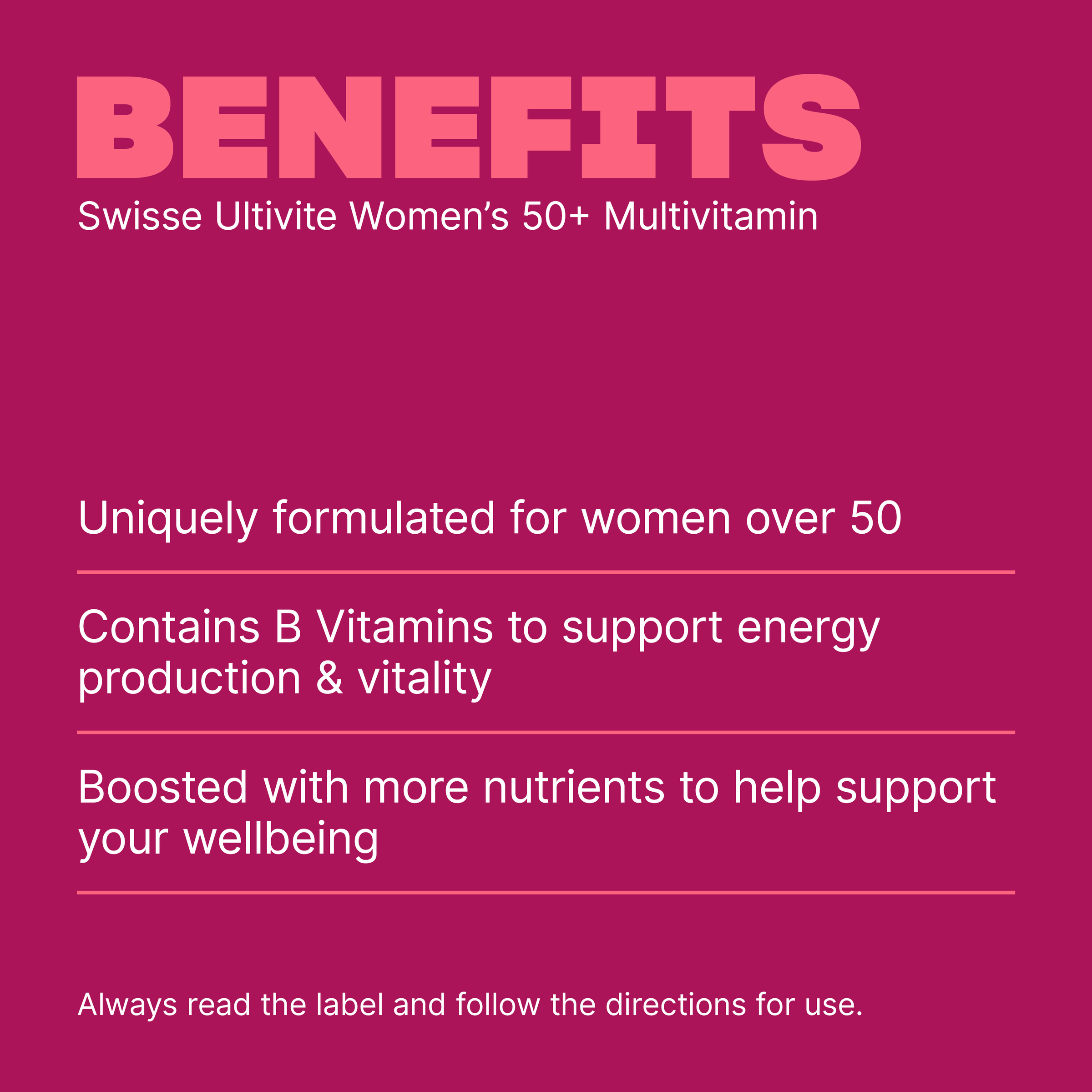 SWISSE ULTIVITE WOMENS 50+ MULTIVITAMIN TABLETS 60 - Image 3