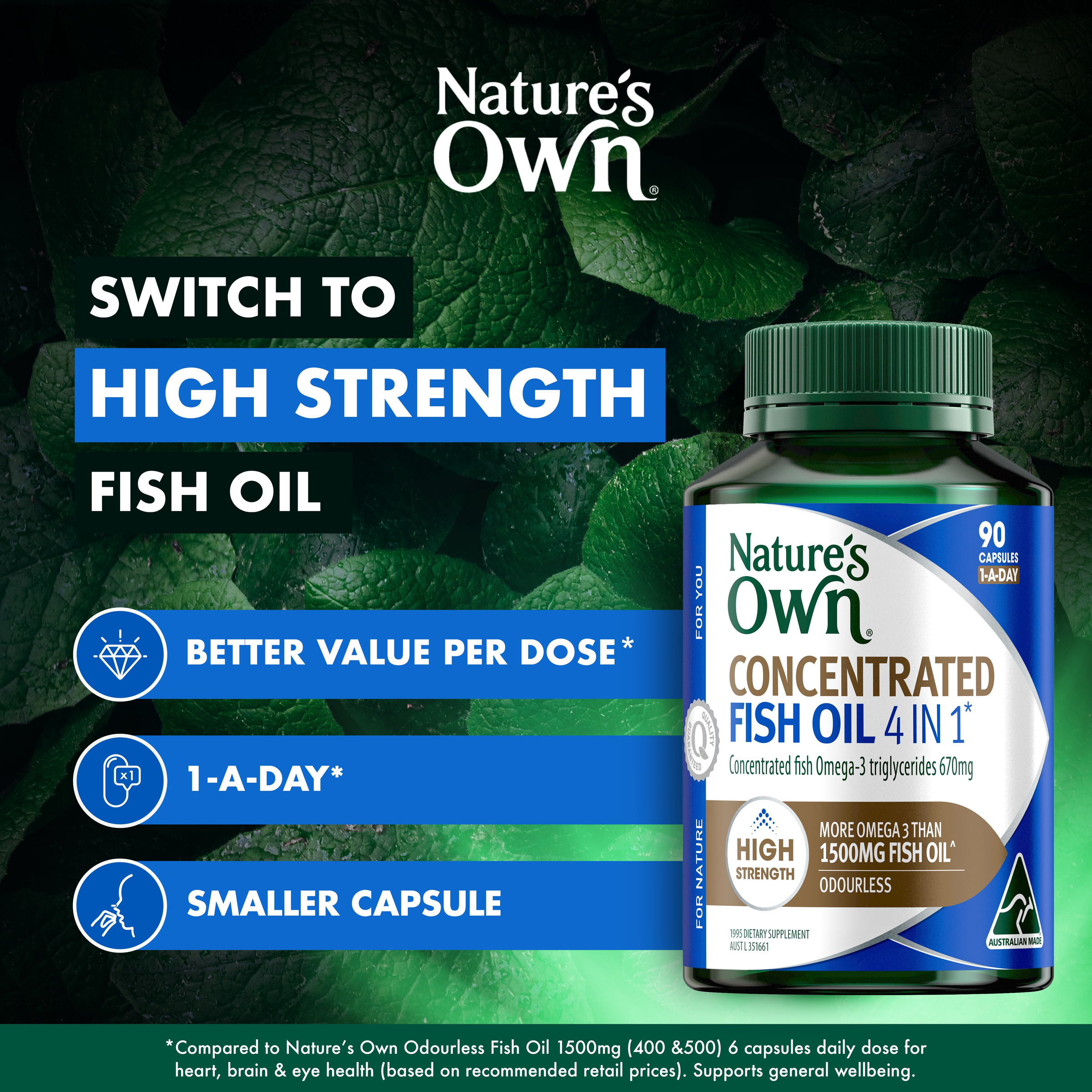 NATURES OWN CONCENTRATED FISH OIL 4 IN 1 90 CAPSULES - Image 6