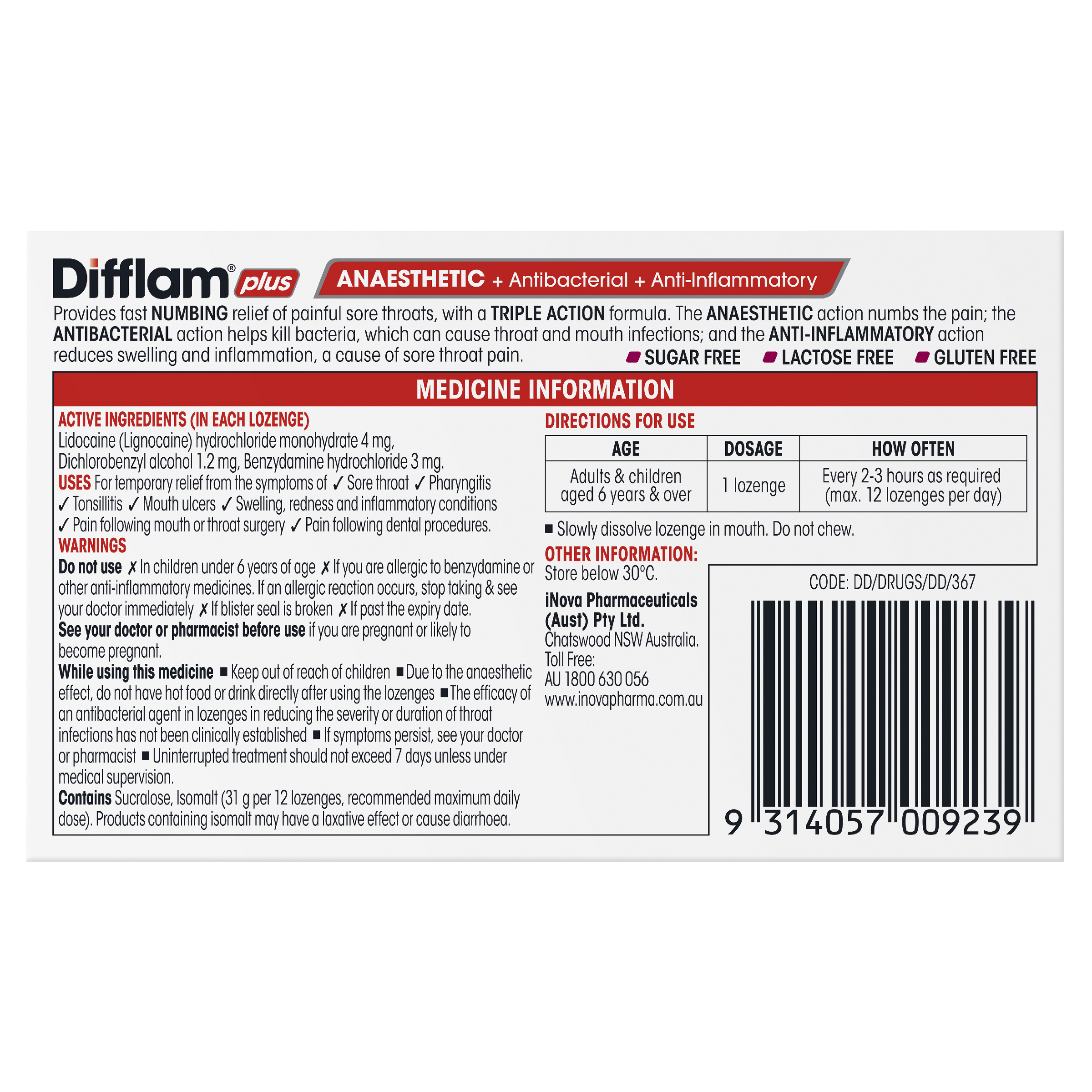 DIFFLAM PLUS ANAESTHETIC WILD BERRY THROAT 16 LOZENGES - Image 4