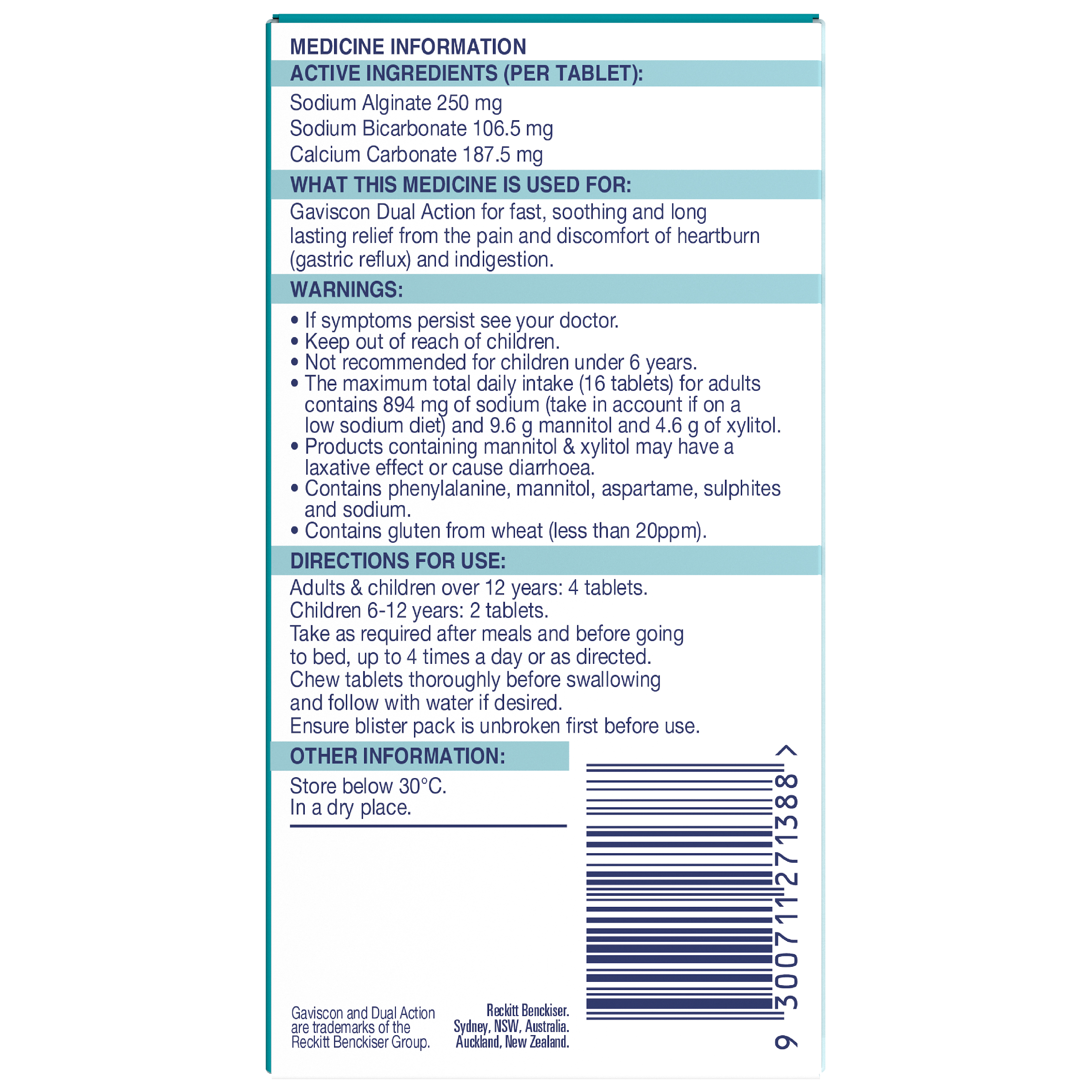GAVISCON DUAL ACTION PEPPERMINT 48 TABLETS - Image 4
