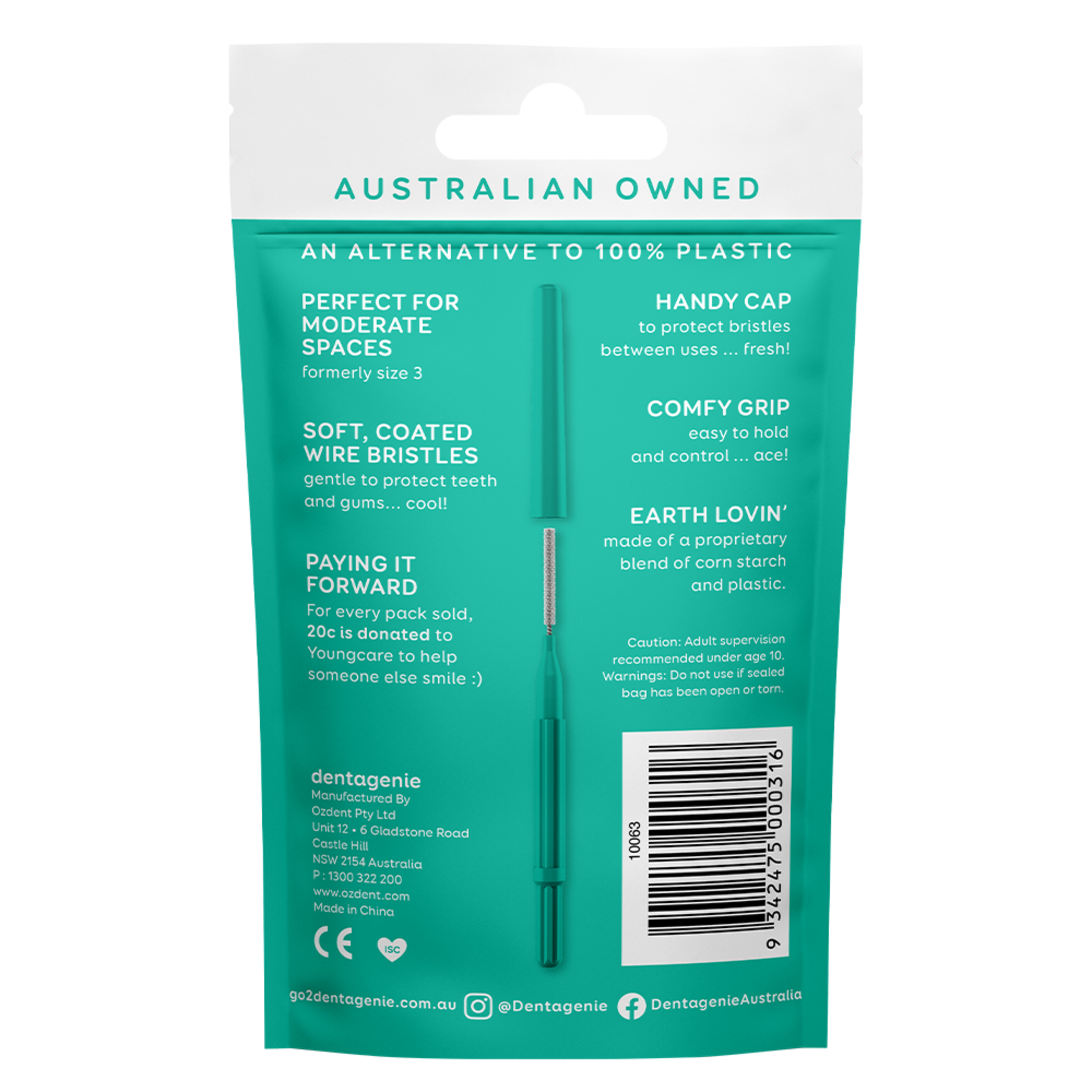 GO2 DENTAGENIE DENTAL BRUSHES MED SIZE 3 TEAL 12 PACK - Image 2