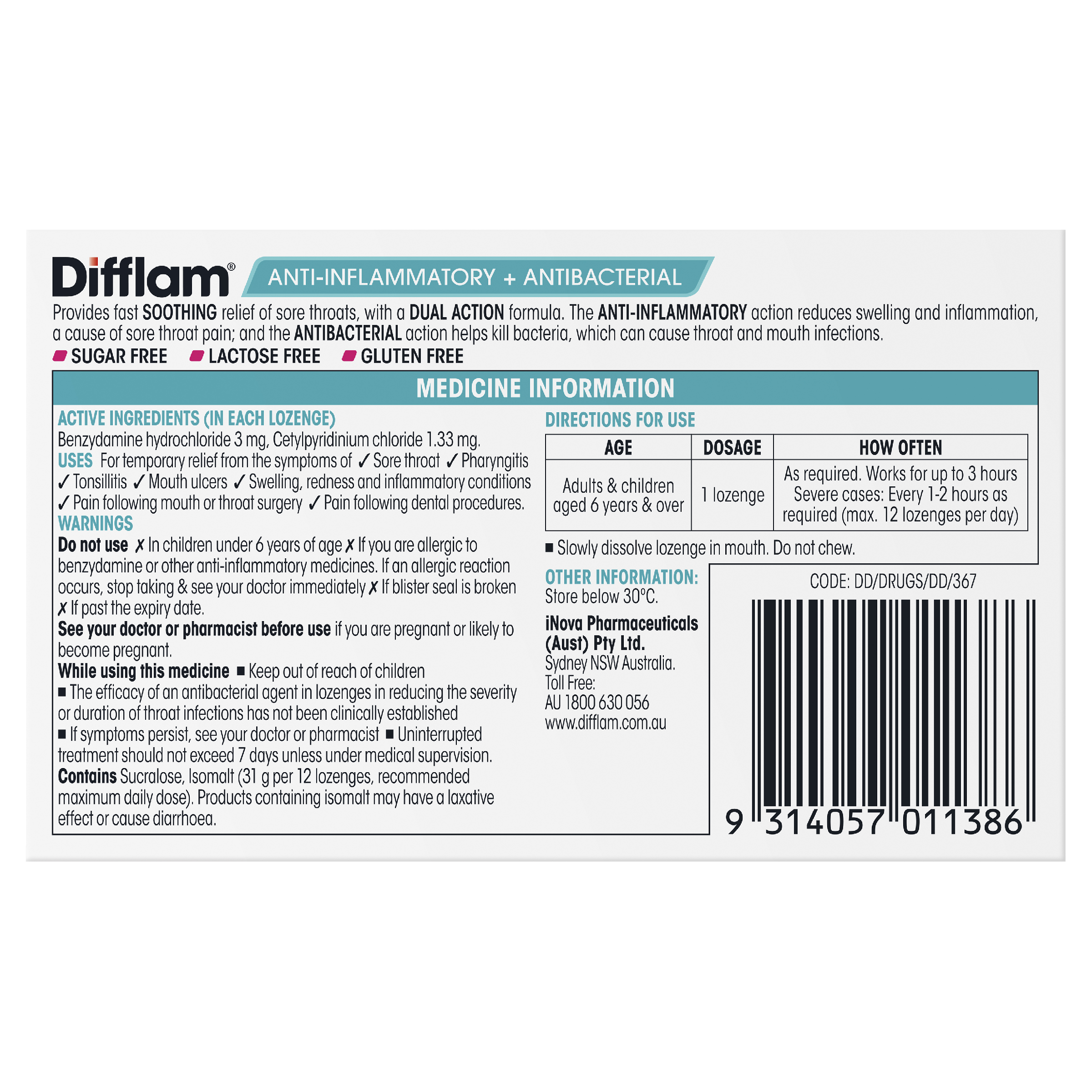 DIFFLAM STRAWBERRY SUGAR FREE 16 LOZENGES - Image 4