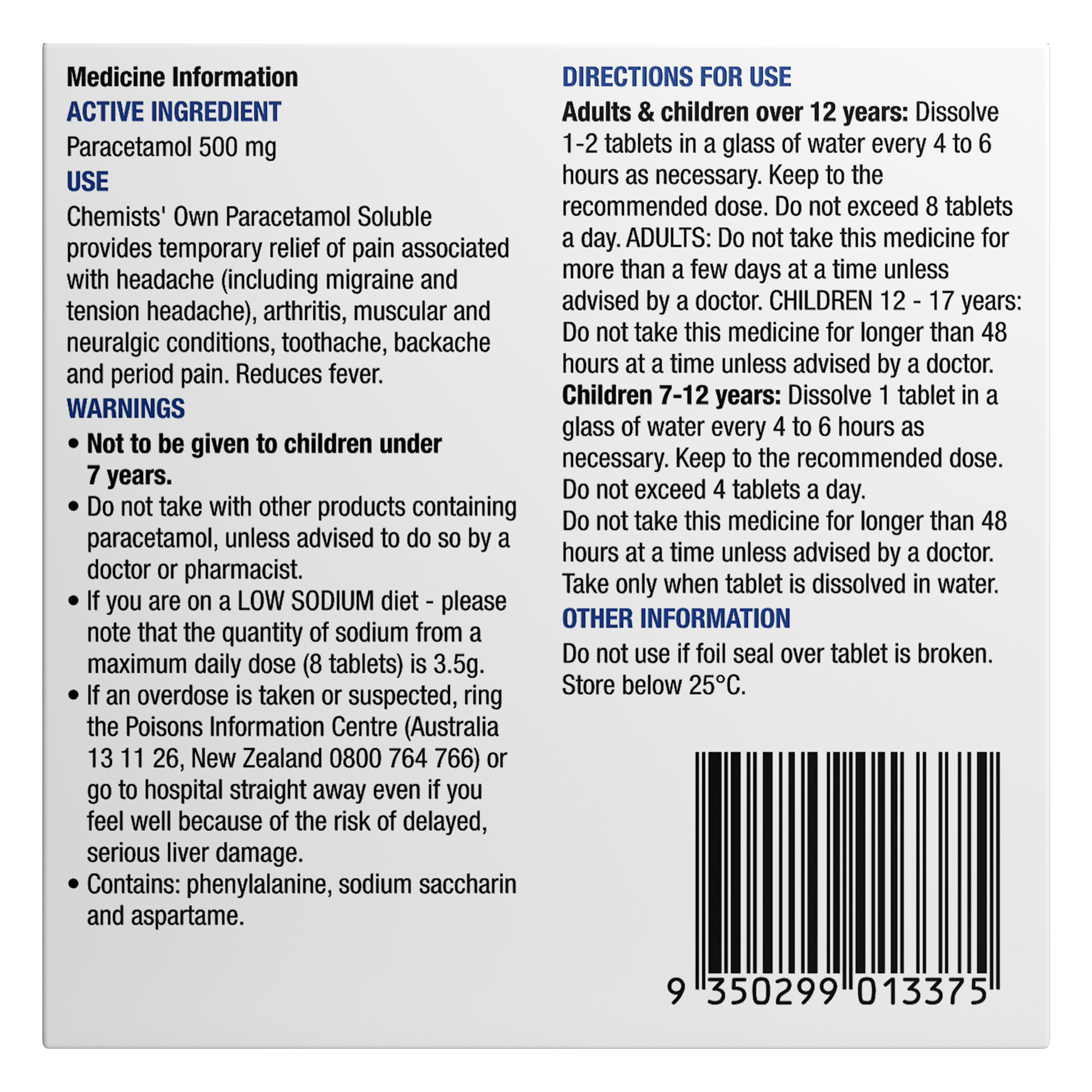 CHEMISTS OWN PARACETAMOL 500MG SOLUBLE  20 TABLETS - Image 3