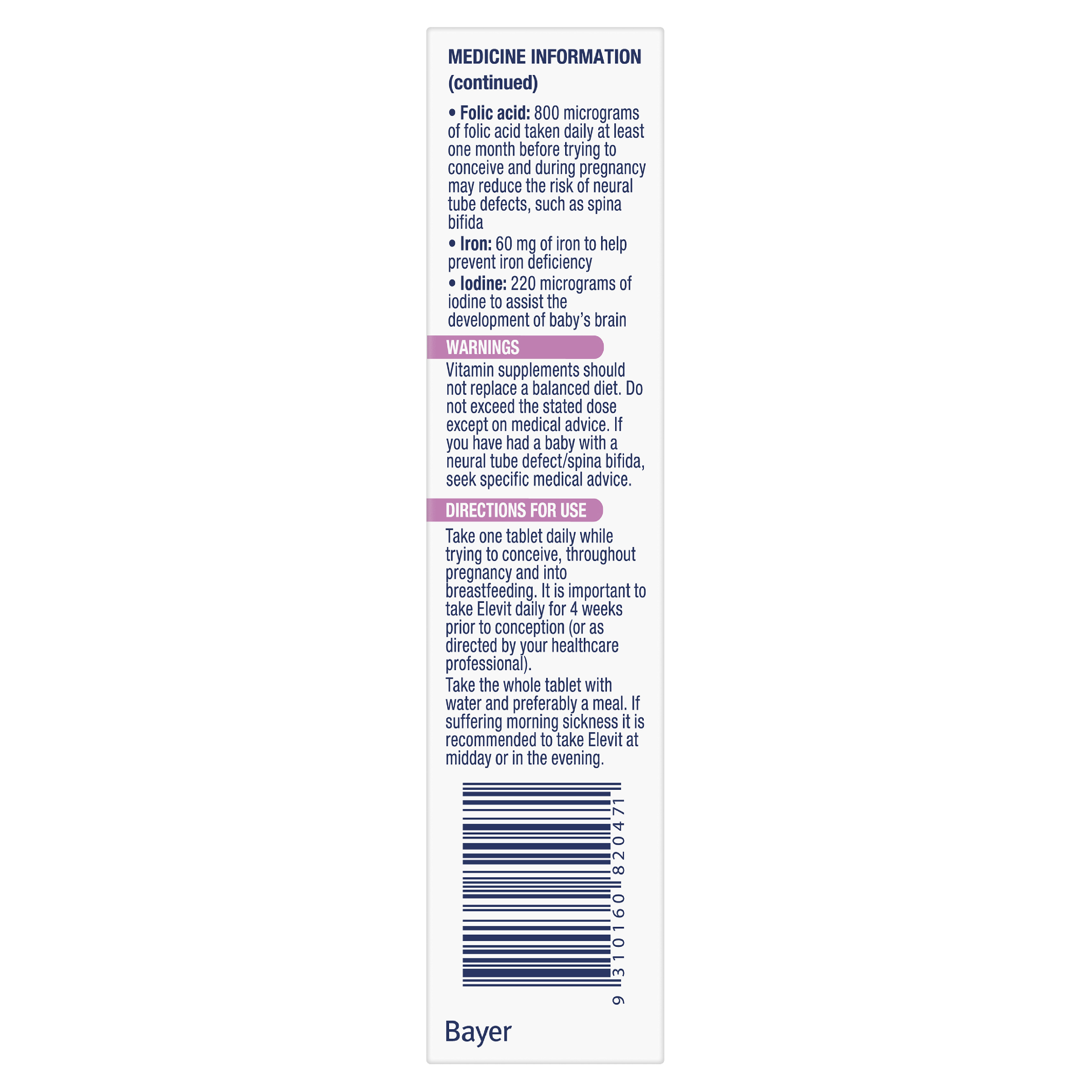 ELEVIT PRE-CONCEPTION & PREGNANCY 30 TABLETS - Image 3