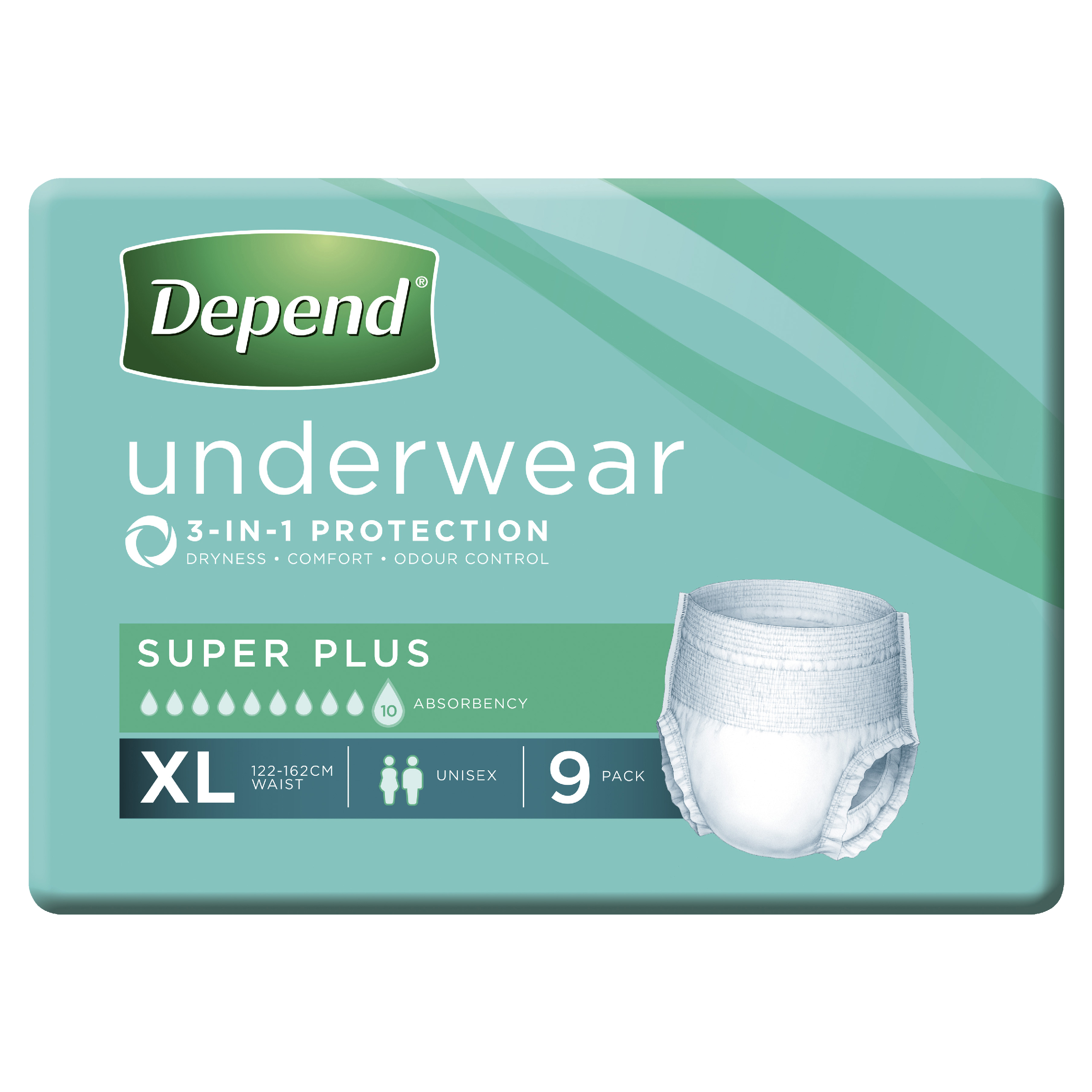 DEPEND INCONTINENCE UNDERWEAR 3-IN-1 PROTECTION XL 9 PACK - Image 2