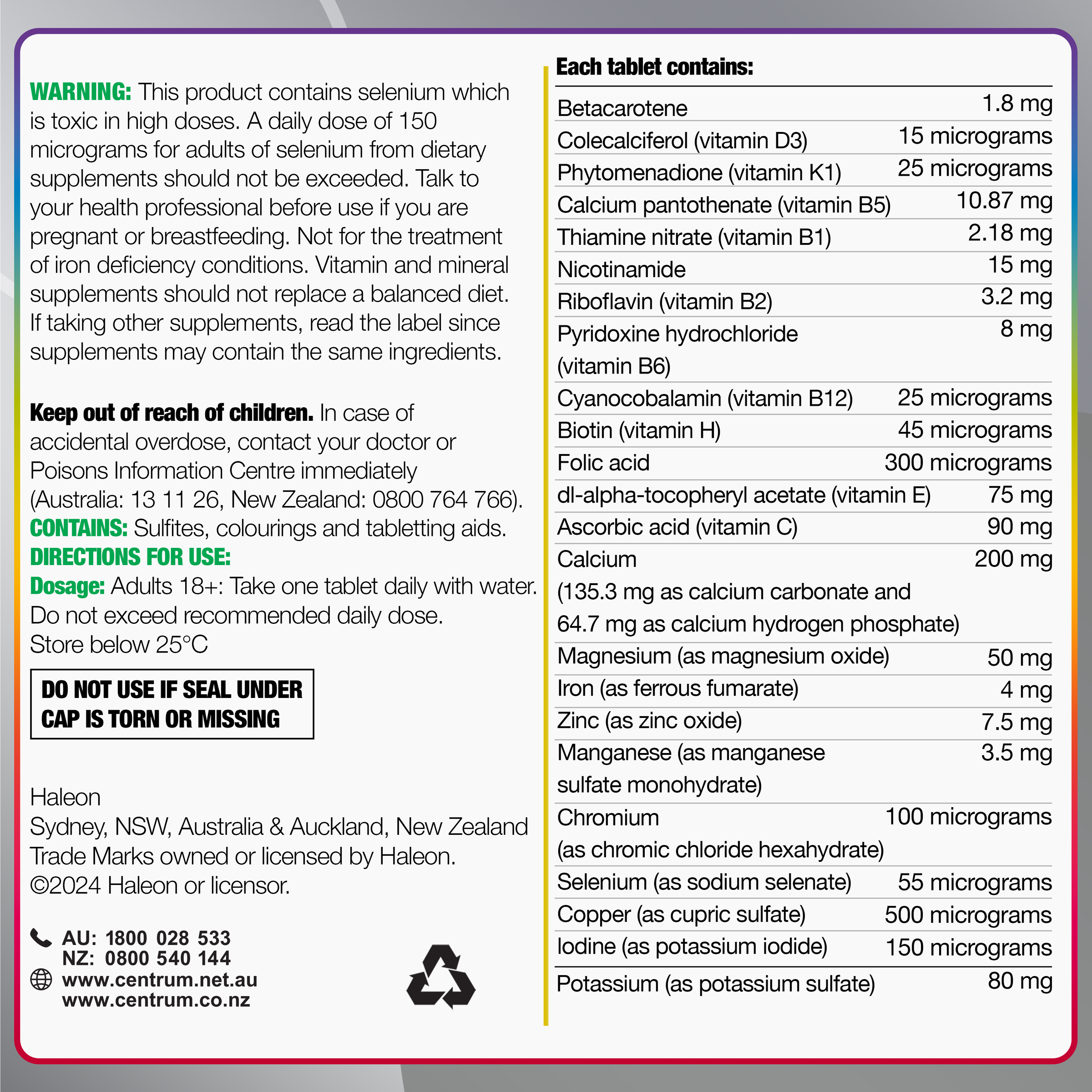 CENTRUM ADVANCE 50+ FOR ADULTS 100 TABLETS - Image 9
