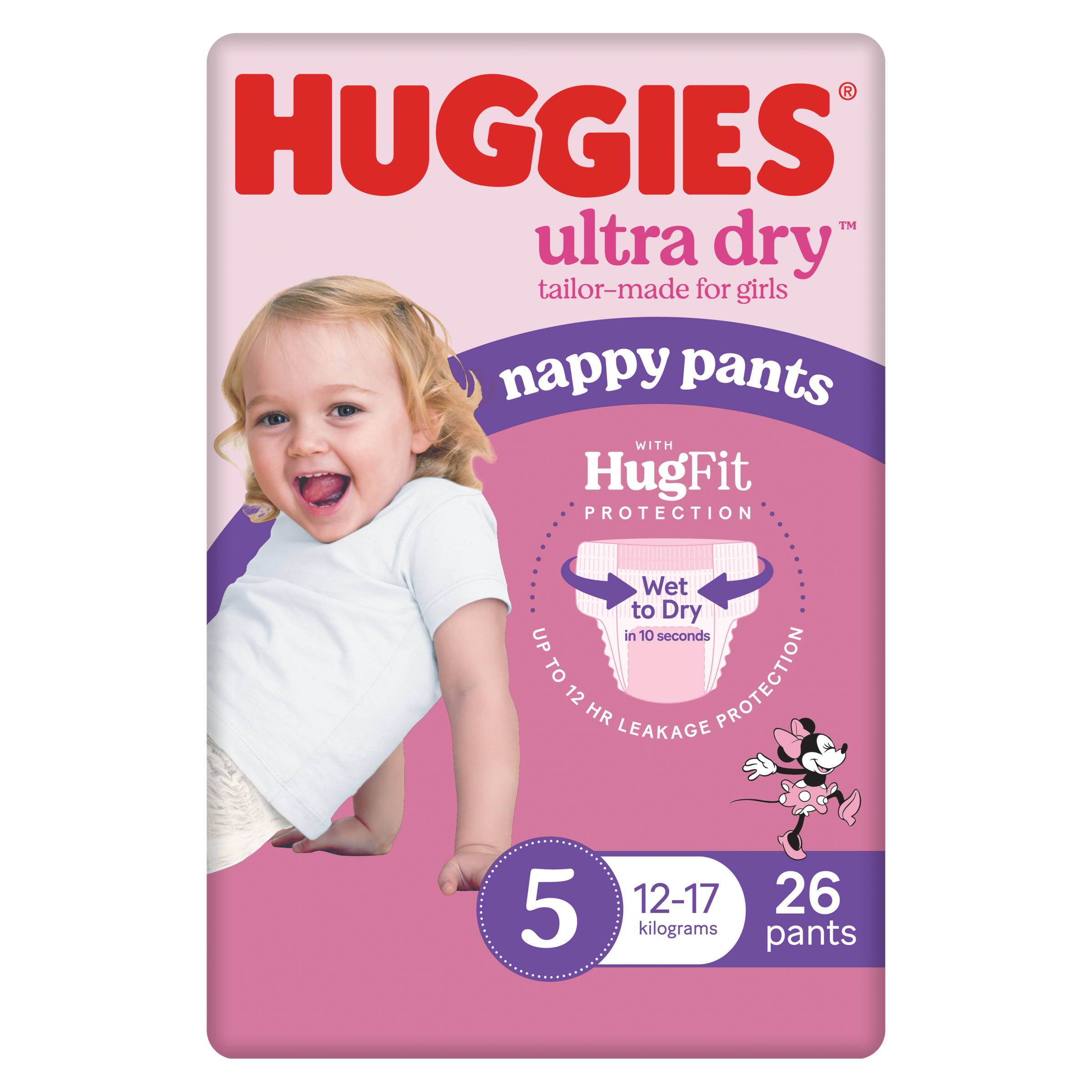HUGGIES ULTRADRY NAPPY PANTS WALKER GIRL 26 PACK - Image 4
