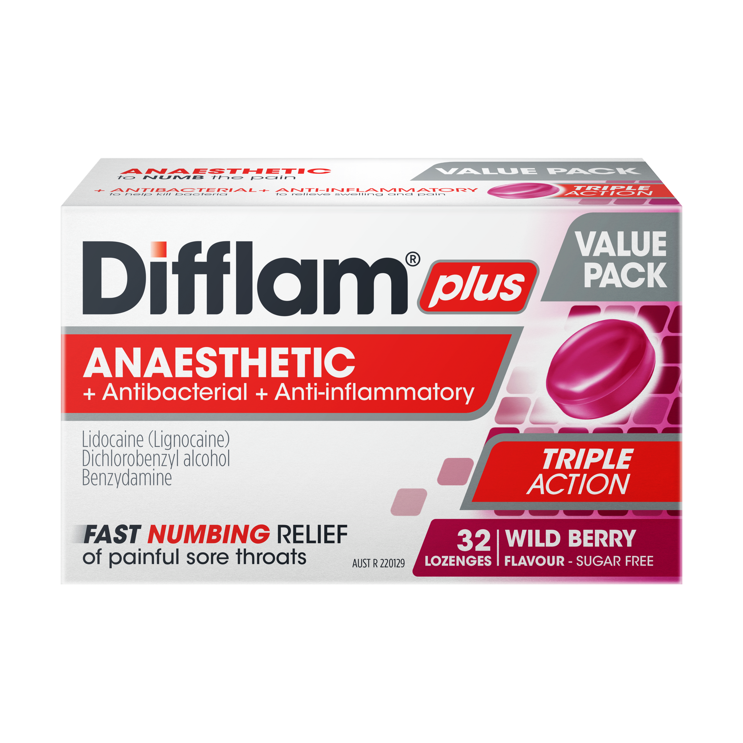 DIFFLAM PLUS ANAESTHETIC WILD BERRY 32 LOZENGES - Image 2