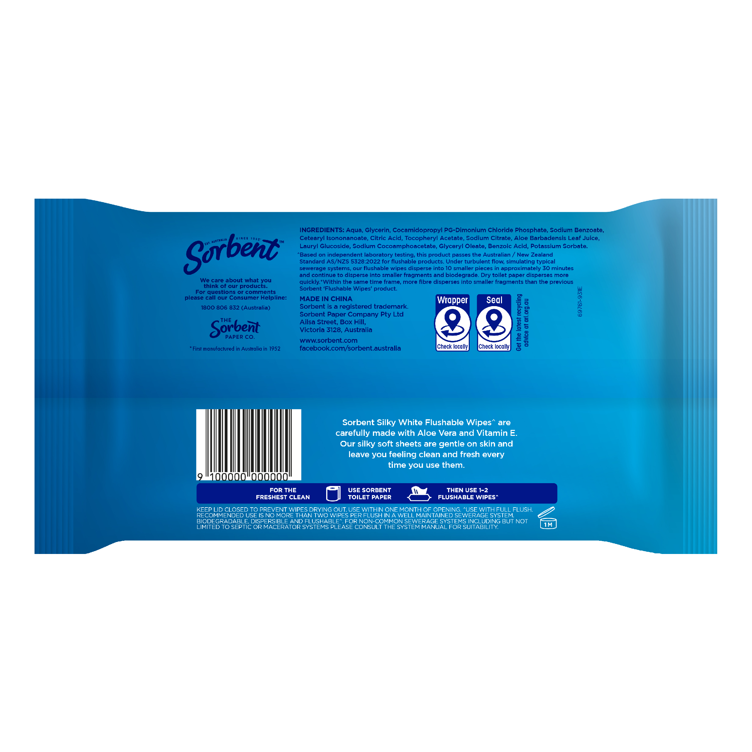 SORBENT FLUSH WIPES SILKY WHITE 80 PACK - Image 2