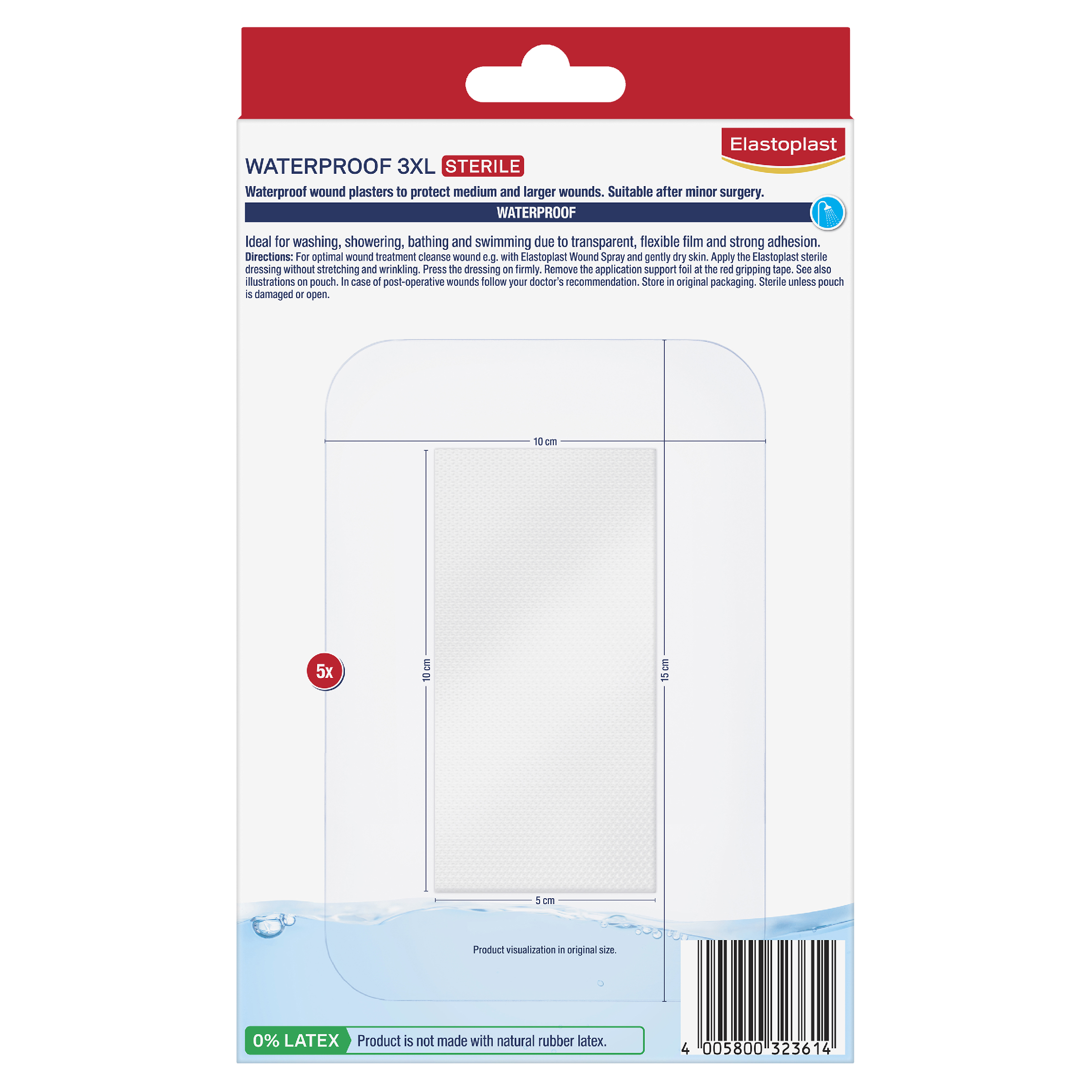 ELASTOPLAST WATERPROOF 3XL DRESSING 10CM X 15CM 5 PACK - Image 2