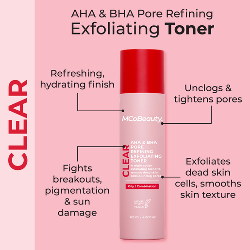 MCO BEAUTY AHA & BHA PORE EXFOLIATING TONER 125ML - Image 2