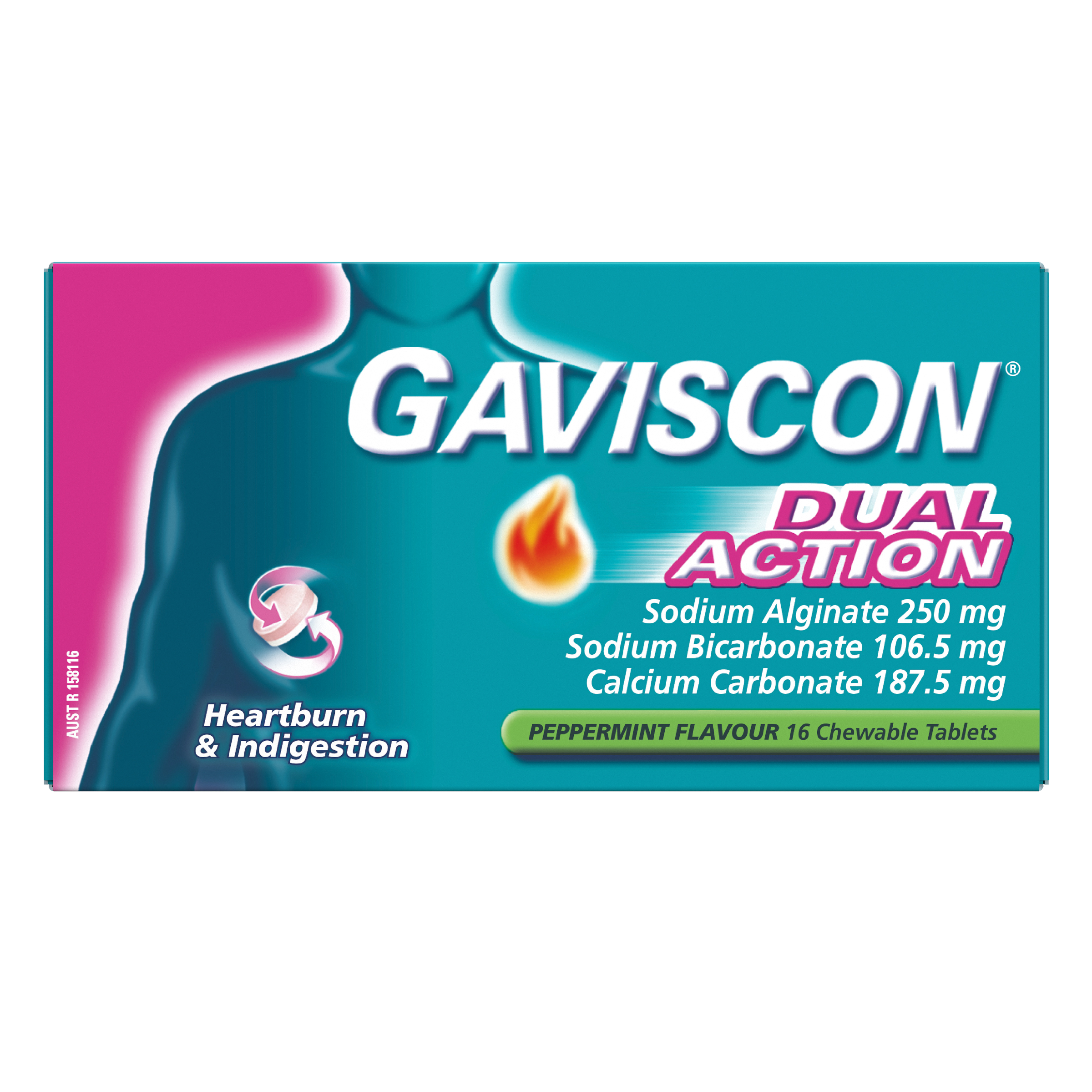 GAVISCON DUAL ACTION PEPPERMINT 16 TABLETS - Image 2