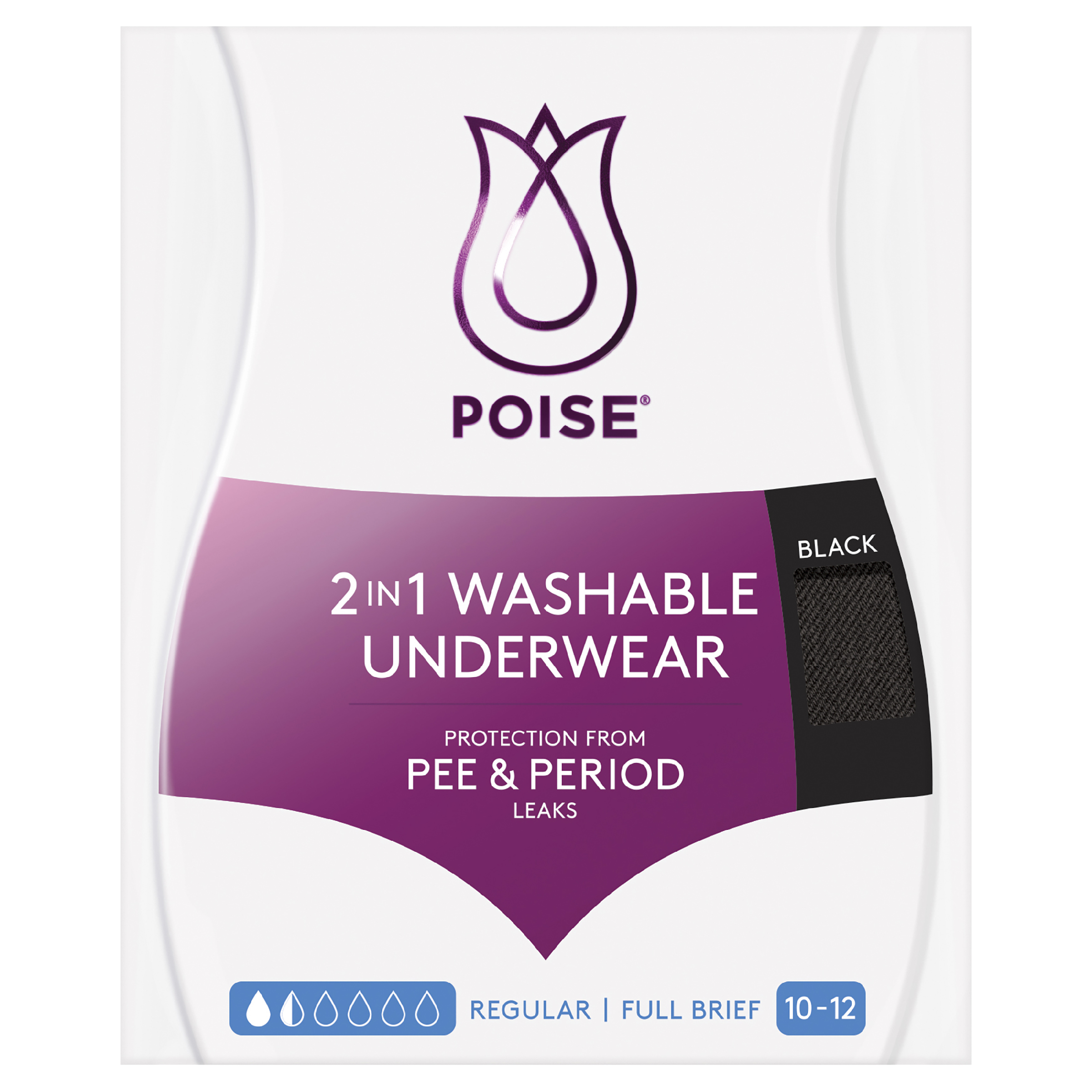 POISE 2-IN-1 PERIOD & INCONTINENCE UNDIES BLACK 10/12 - Image 2