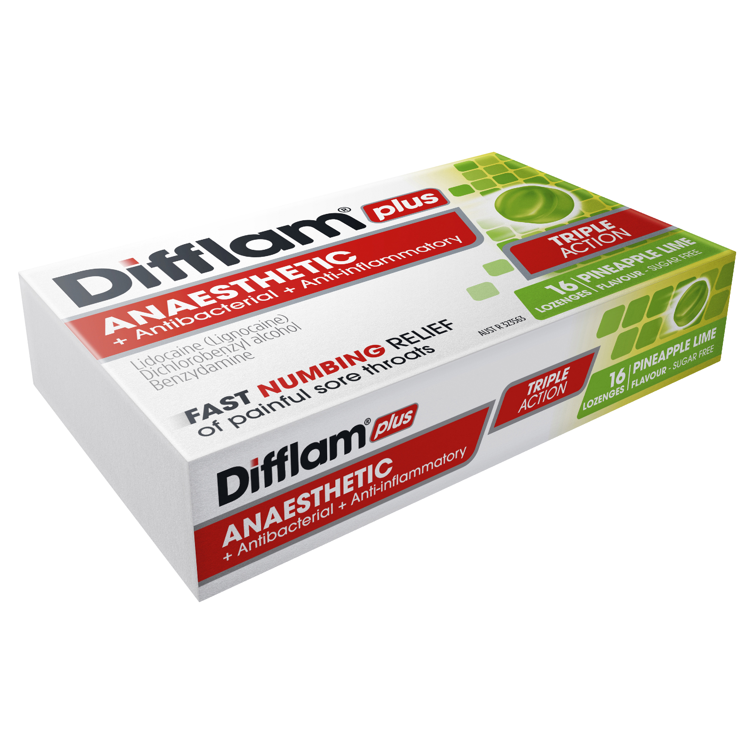 DIFFLAM PLUS ANAESTHETIC PINEAPPLE LIME THROAT 16 LOZENGES - Image 9