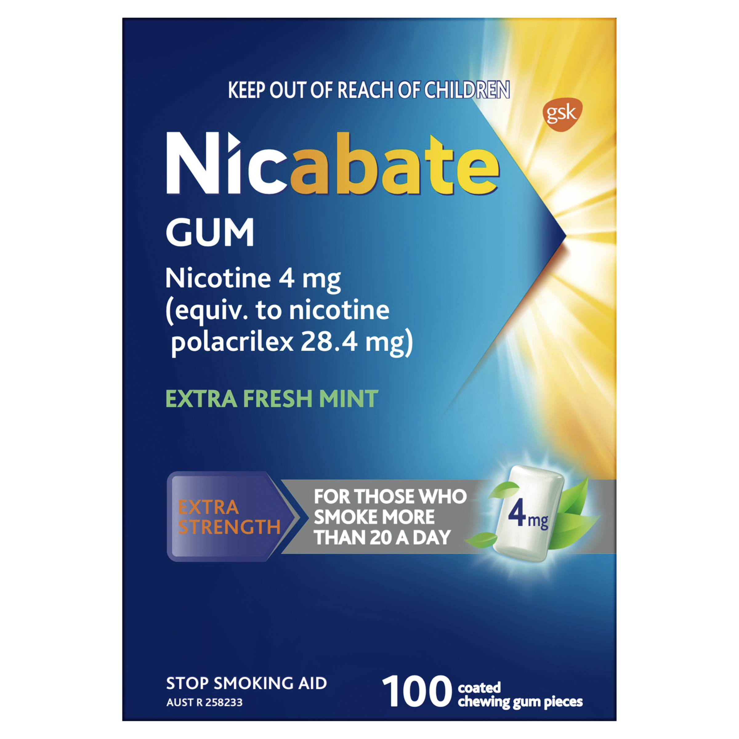 NICABATE EXTRA FRESH 4MG GUM 100 PACK - Image 2