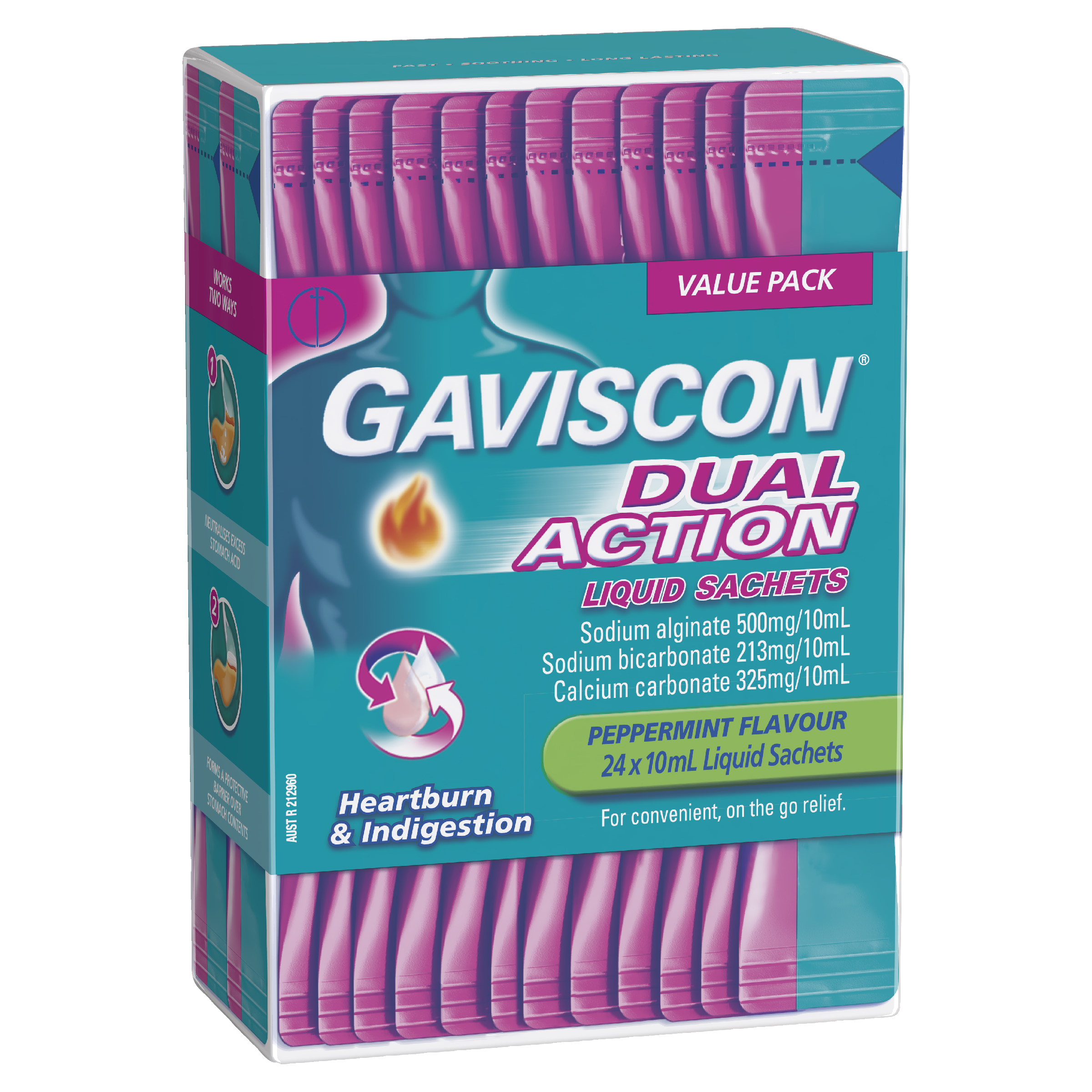 GAVISCON DUAL ACTION PEPPERMINT LIQUID 10ML SACHETS 24 PACK - Image 8