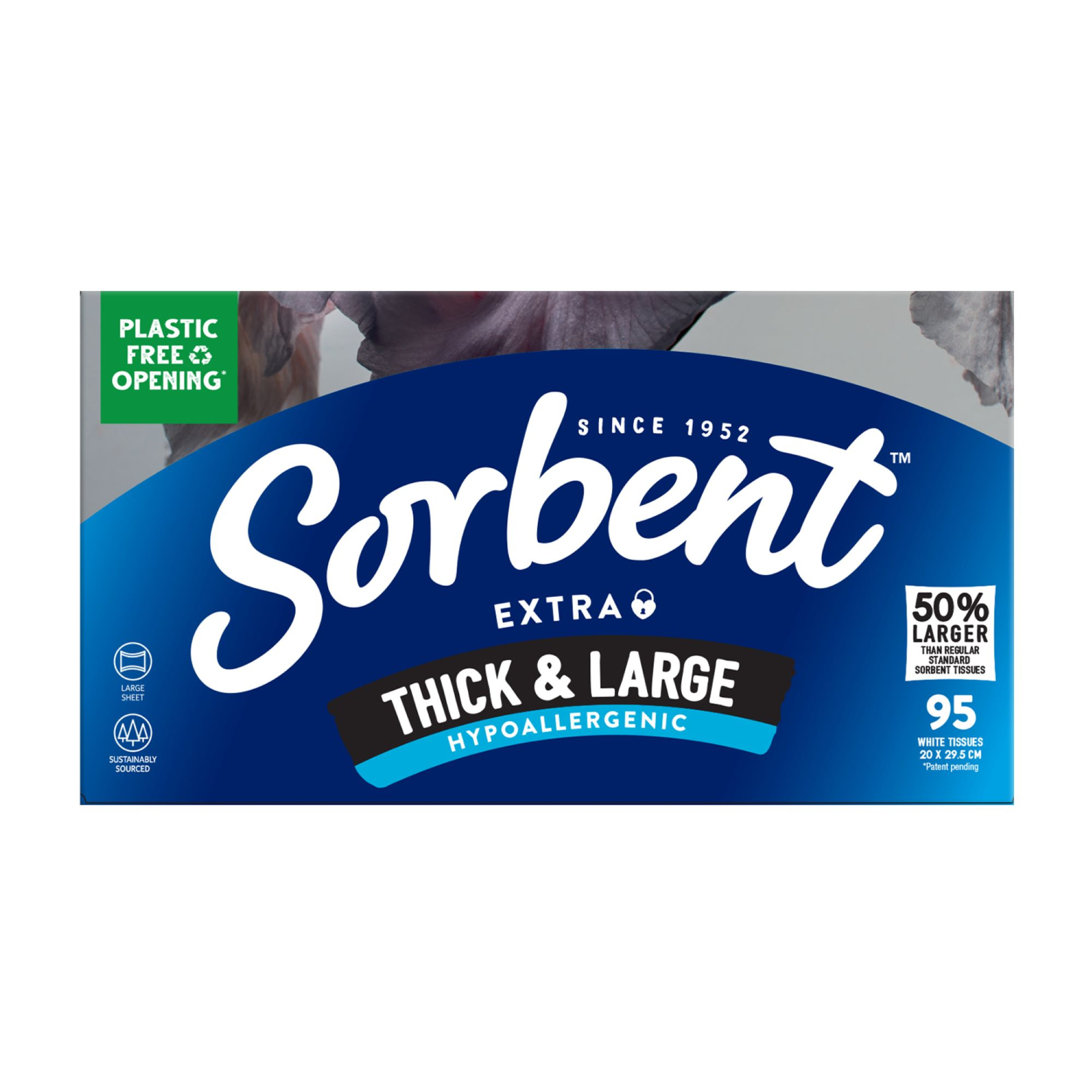 SORBENT FACIAL TISSUES HYPO-ALLERG THICK & LARGE 95 PACK - Image 2