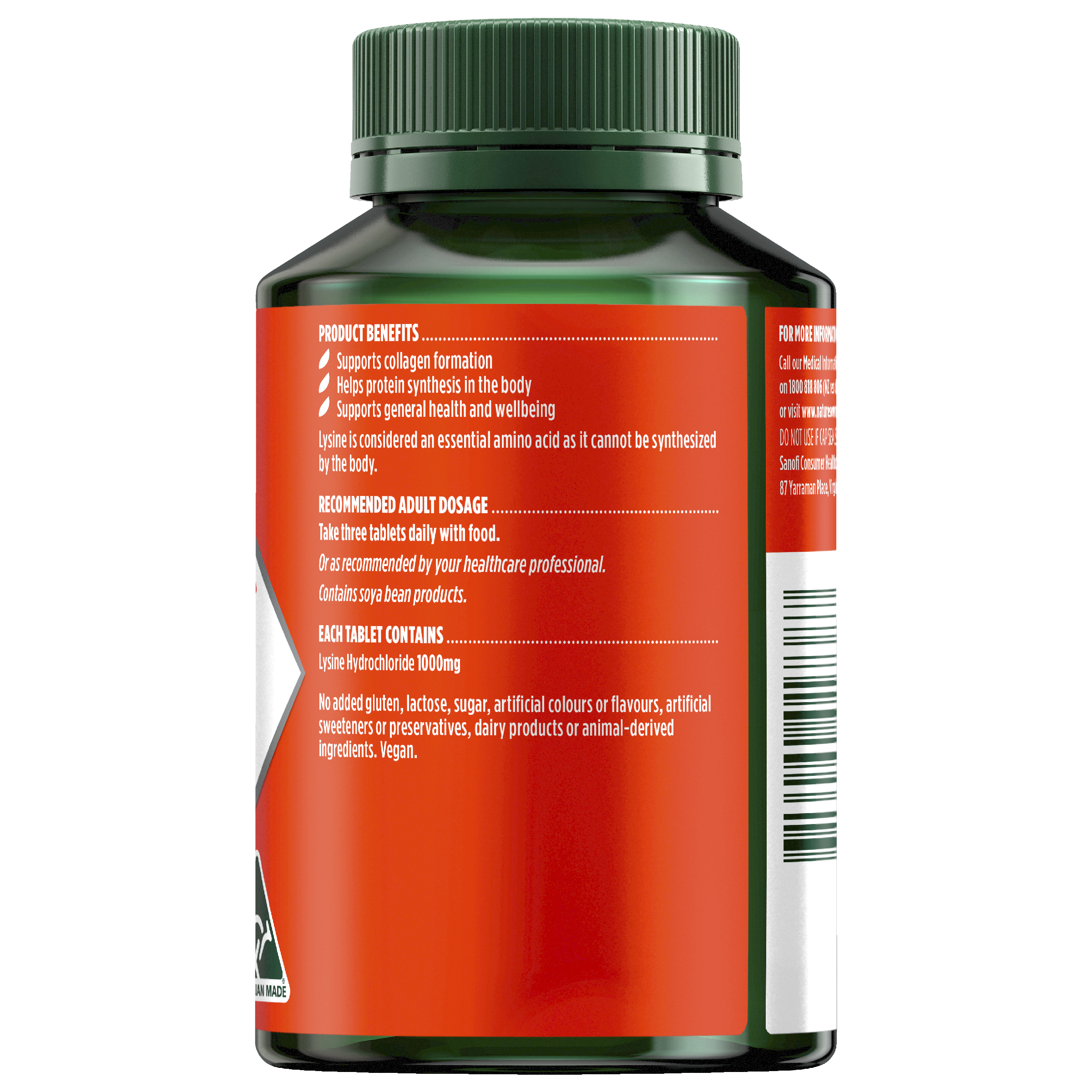 NATURES OWN LYSINE 1000MG 100 TABLETS - Image 2
