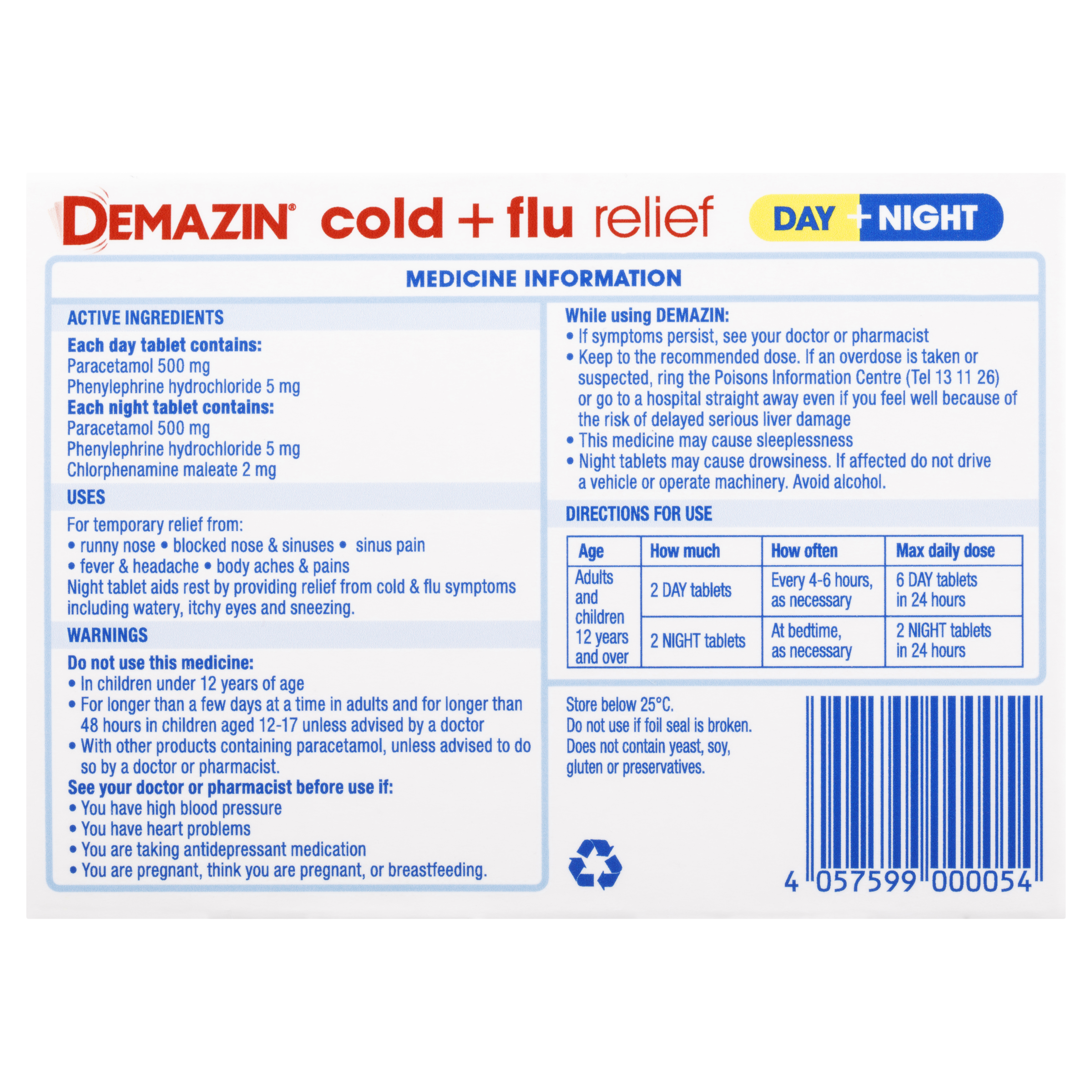 DEMAZIN DAY & NIGHT COLD & FLU PE 48 TABLETS - Image 4