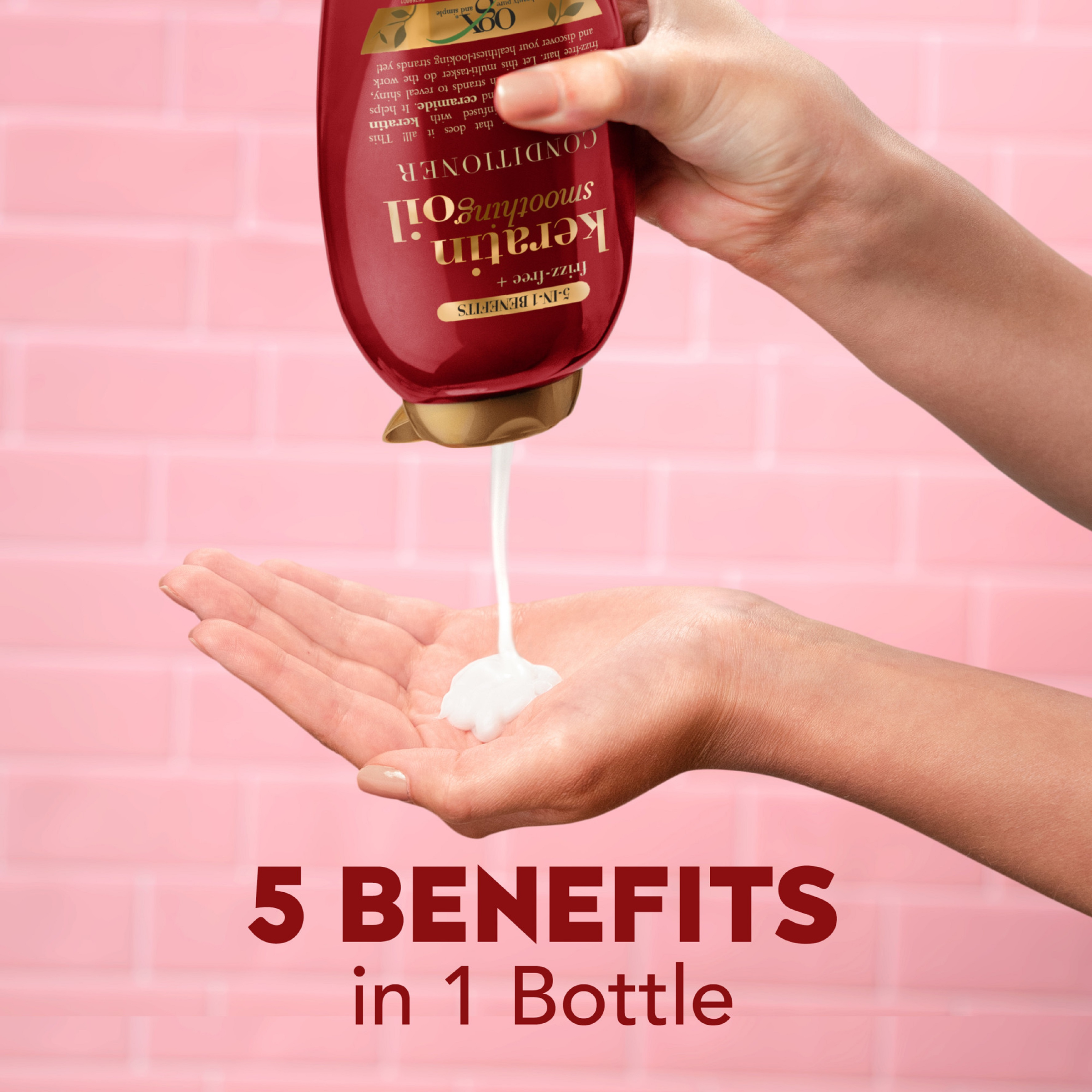 OGX 5IN1 BENEFITS FRIZZ FREE + KERATIN OIL CONDITIONER 385ML - Image 8