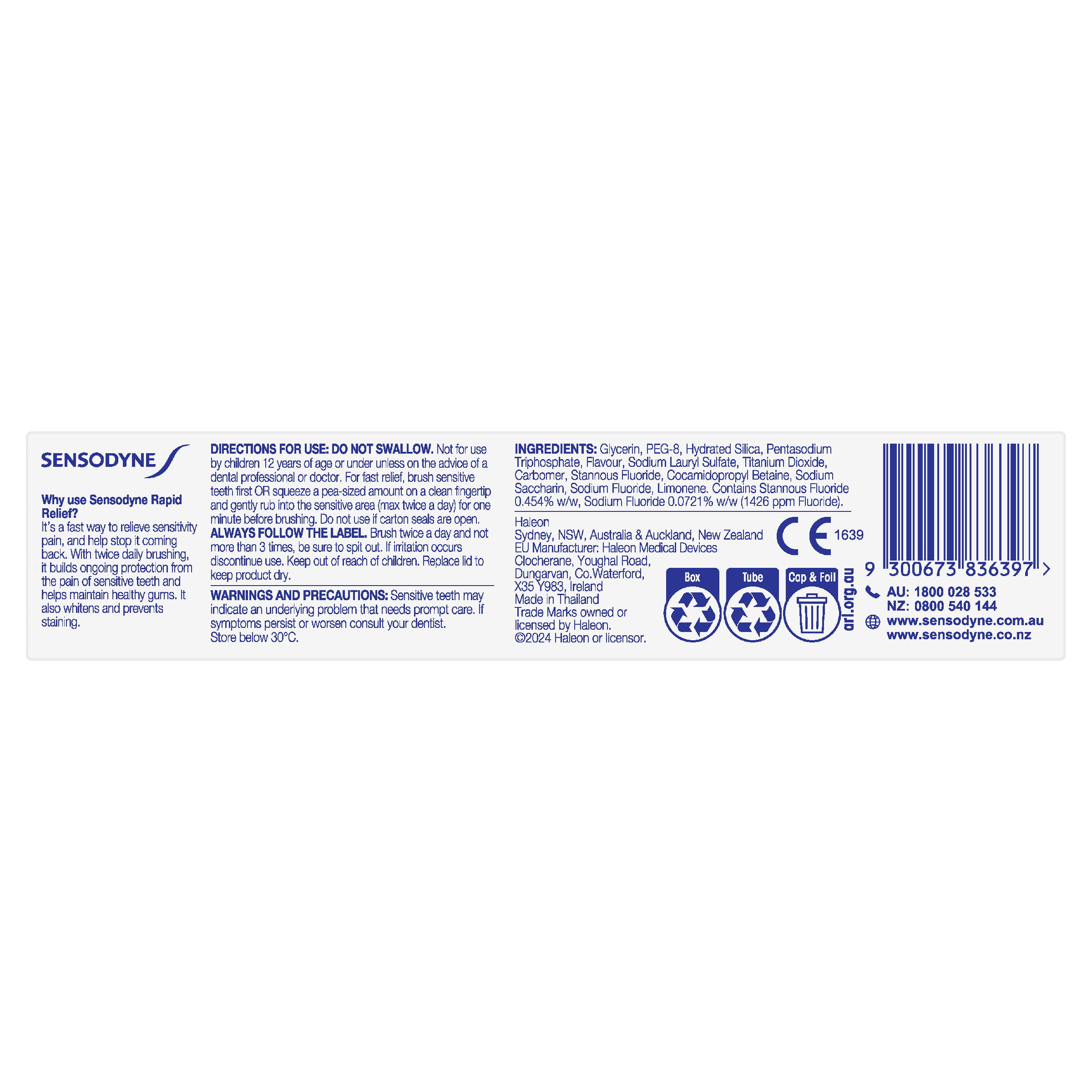 SENSODYNE RAPID RELIEF ORIGINAL TOOTHPASTE 100G - Image 6
