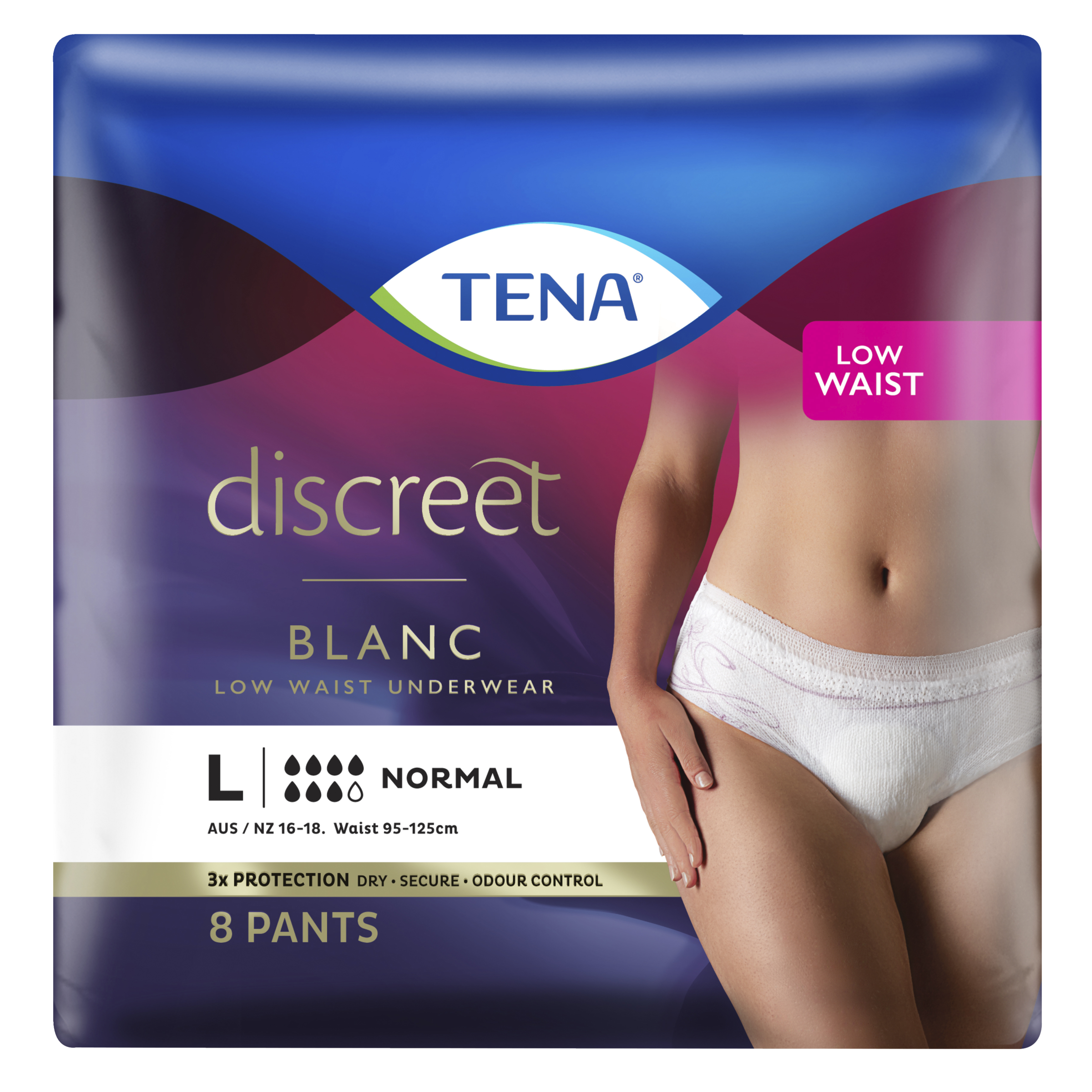 TENA DISCREET UNDERWEAR HIGH WAISTED 7D BLACK LARGE 8 PACK - Image 2