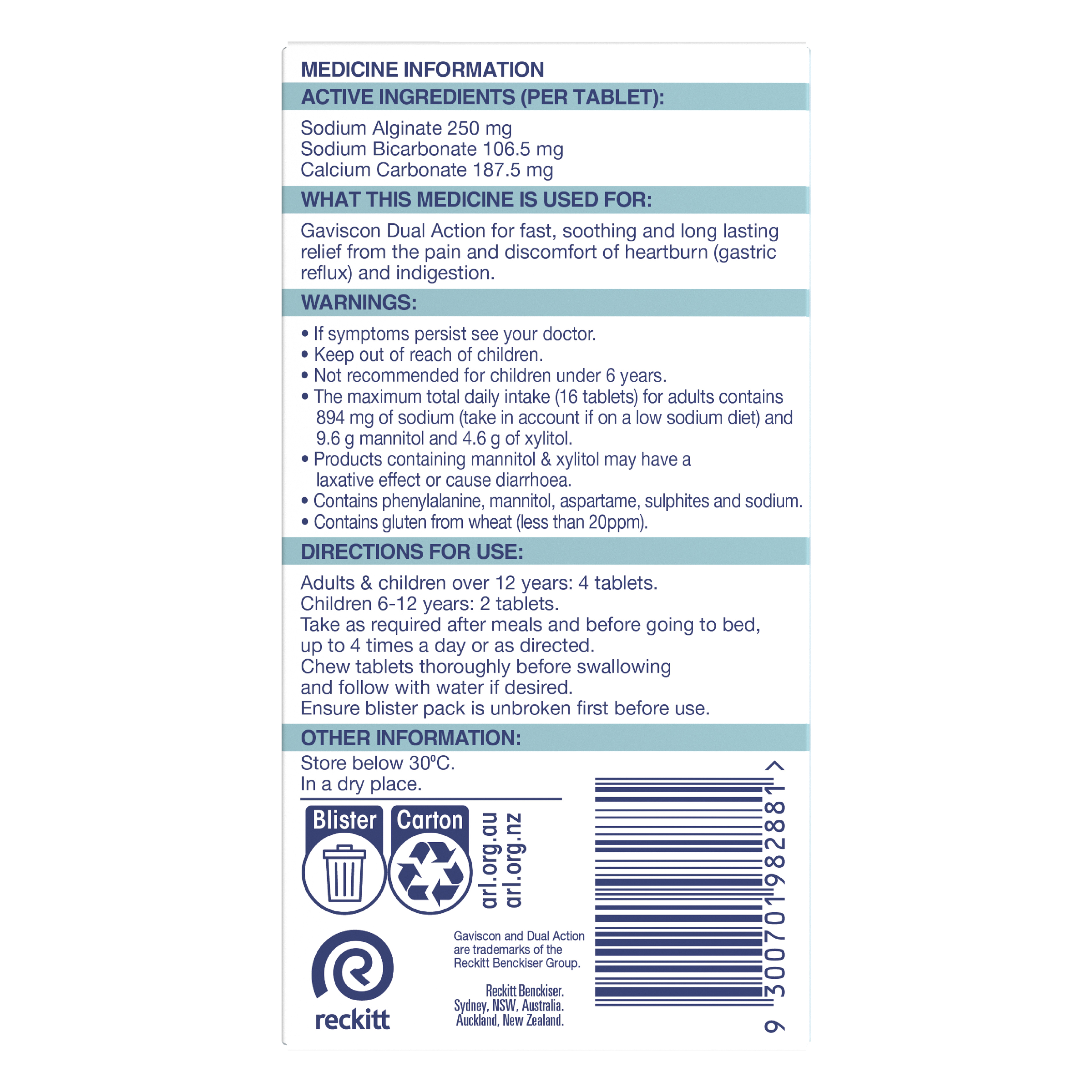 GAVISCON DUAL ACTION PEPPERMINT 16 TABLETS - Image 4