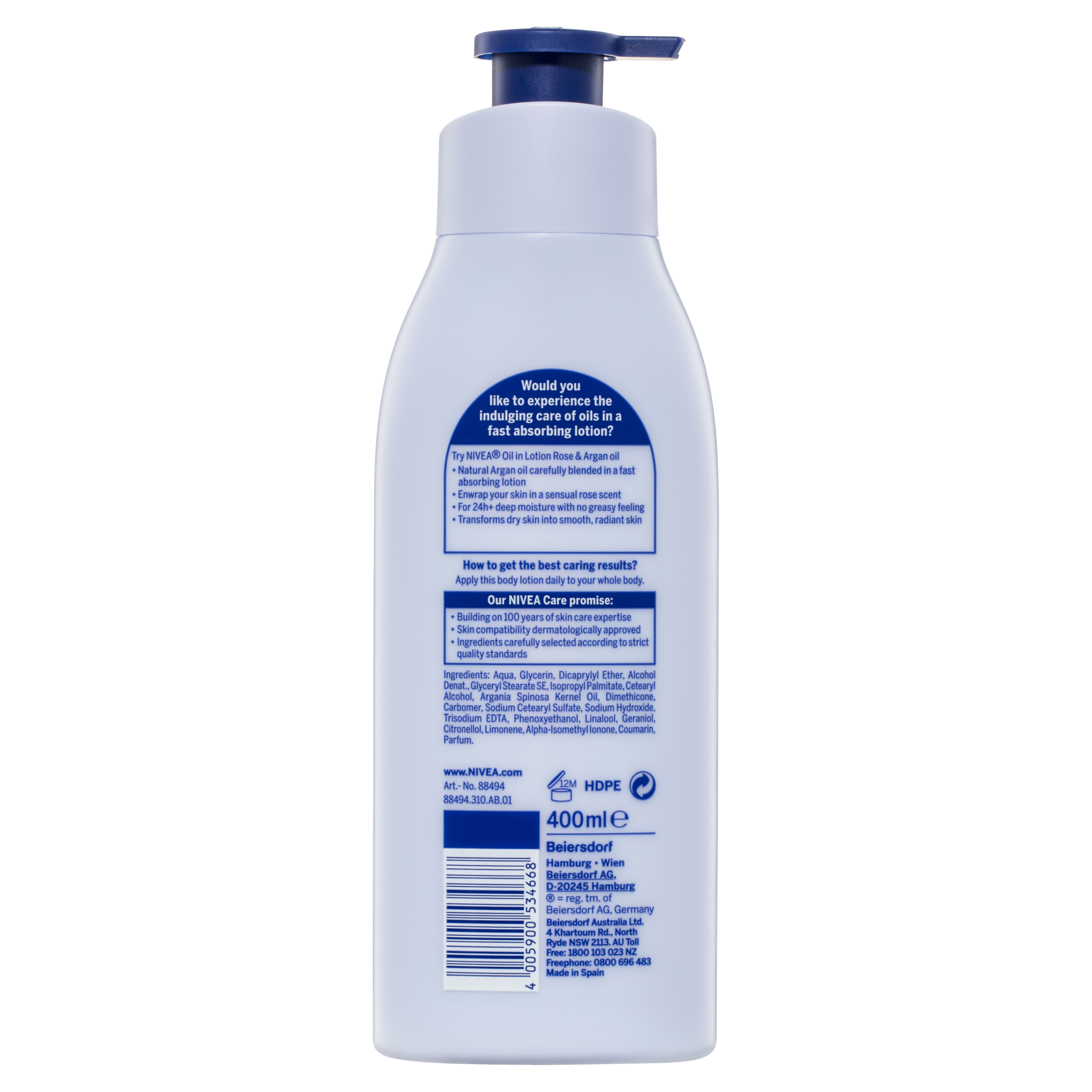 NIVEA ROSE & ARGAN OIL BODY LOTION 400ML - Image 2