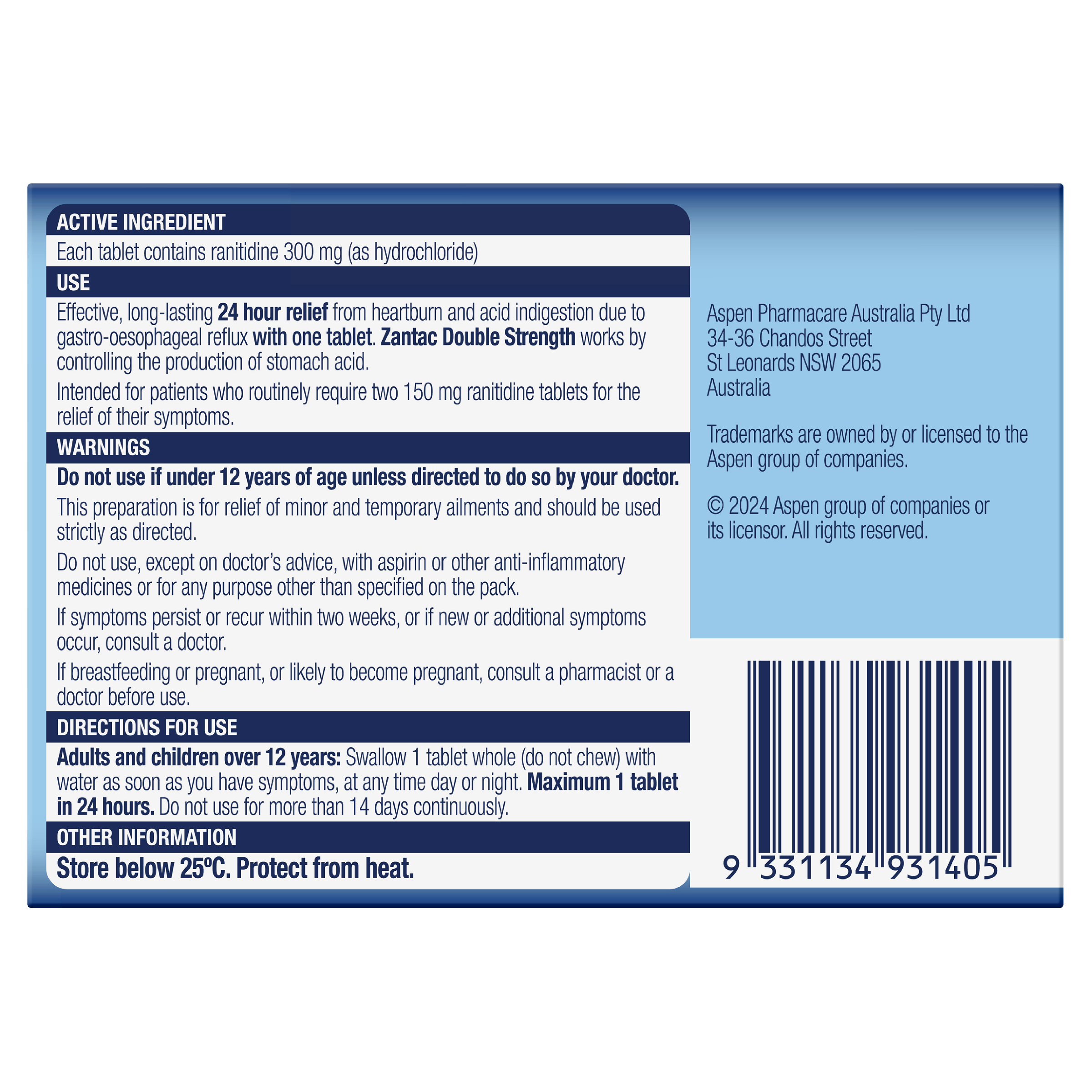 ZANTAC DOUBLE STRENGTH 300MG 14 TABLETS - Image 4