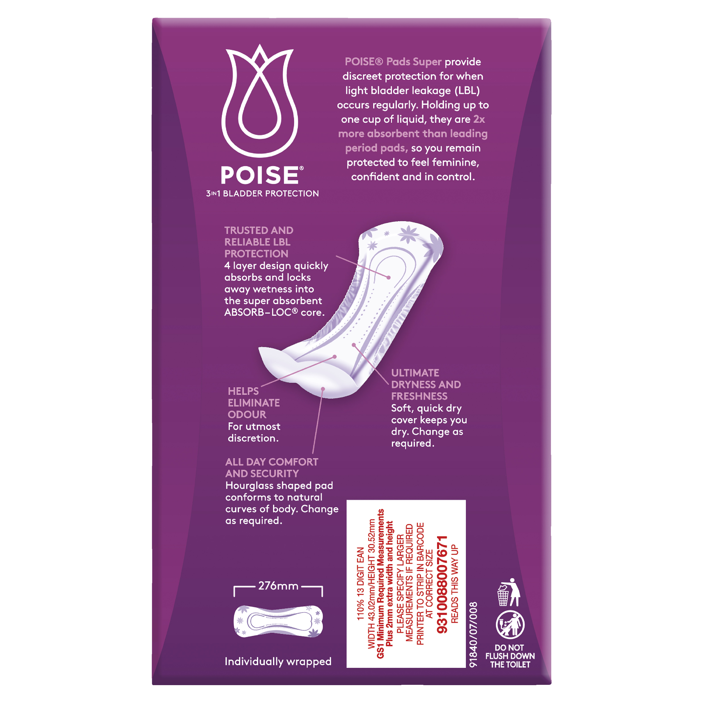 POISE 3-IN-1 PADS SUPER 4D 14 PACK - Image 4