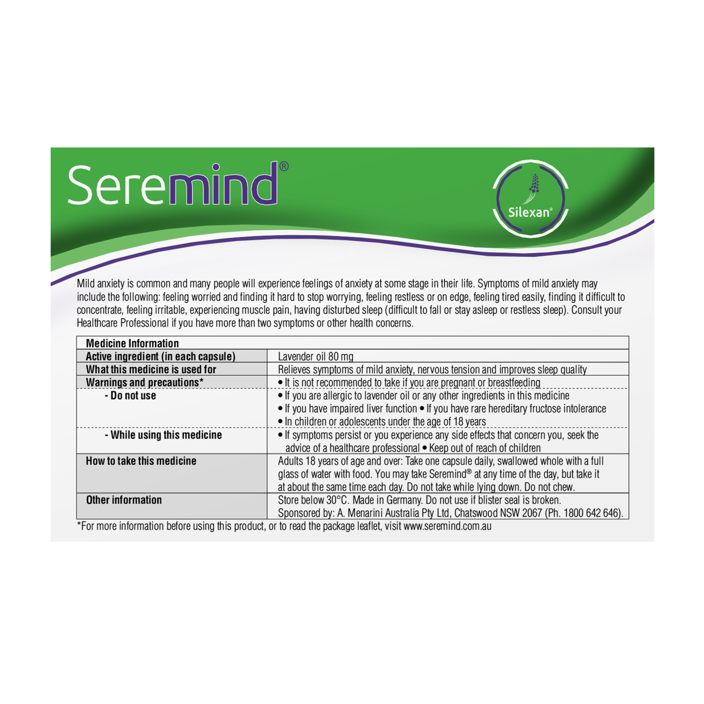 SEREMIND 80MG LAVENDER OIL 28 CAPSULES - Image 3